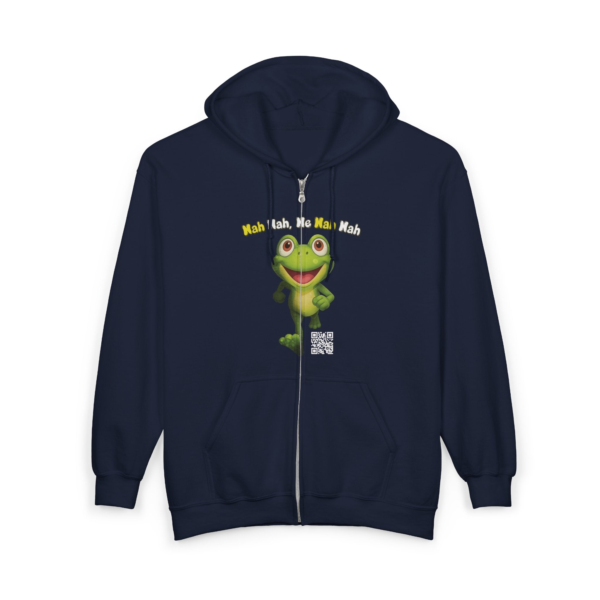 Leelee Running Frog Zip Hoodie — Cute "Nah Nah, Ne Nah Nah" Graphic Full-Zip Sweatshirt