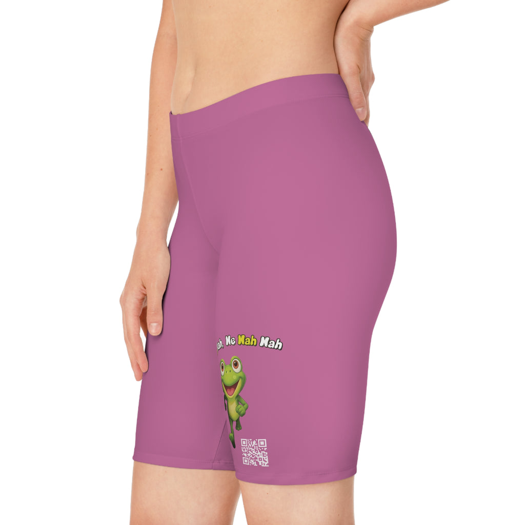 Leelee Frog Inspired Women's Bike Shorts (Pink) — Cute 'Nah Nah, Ne Nah Nah' Graphic