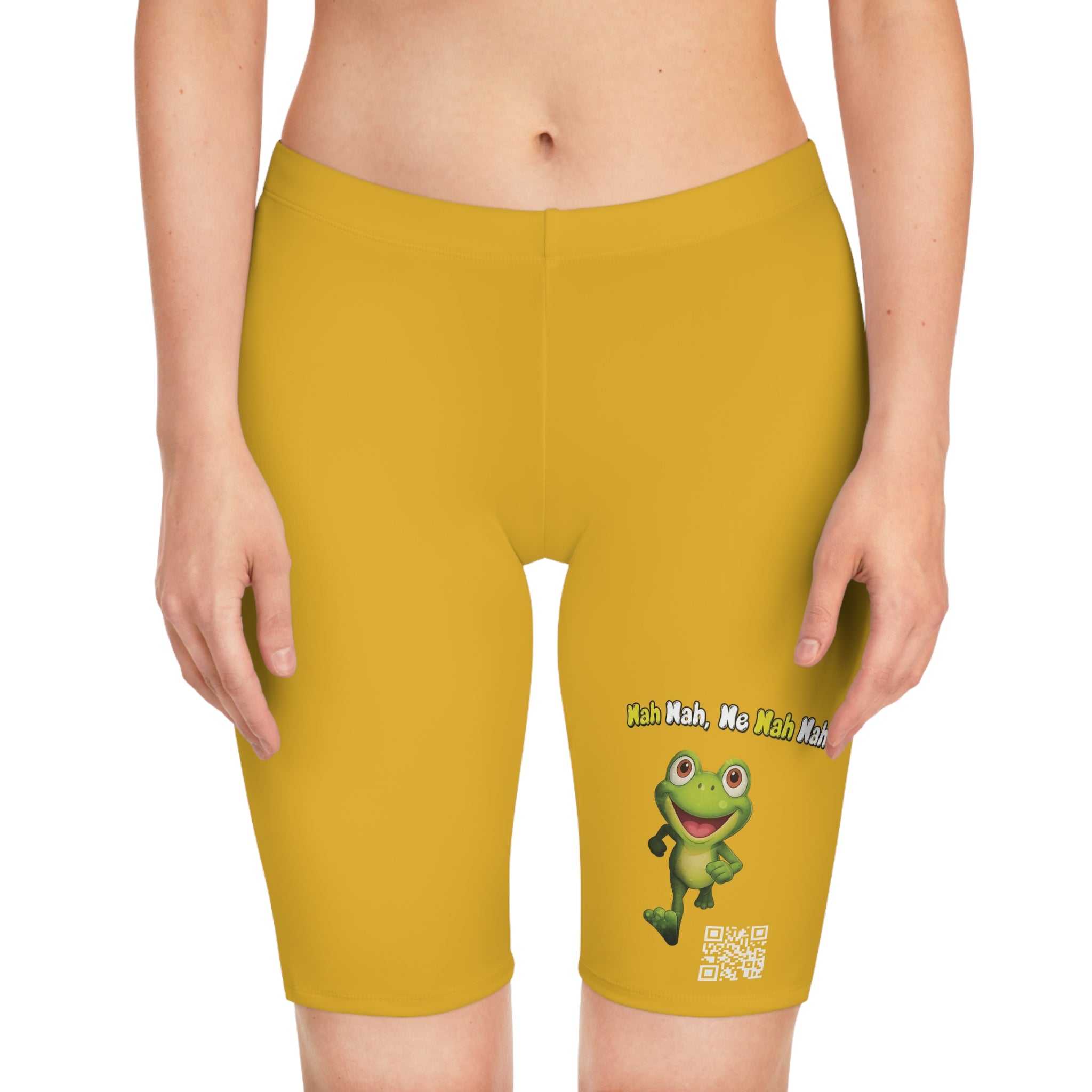 Leelee Frog Inspired Women's Bike Shorts (Yellow) — Cute 'Nah Nah, Ne Nah Nah' Graphic