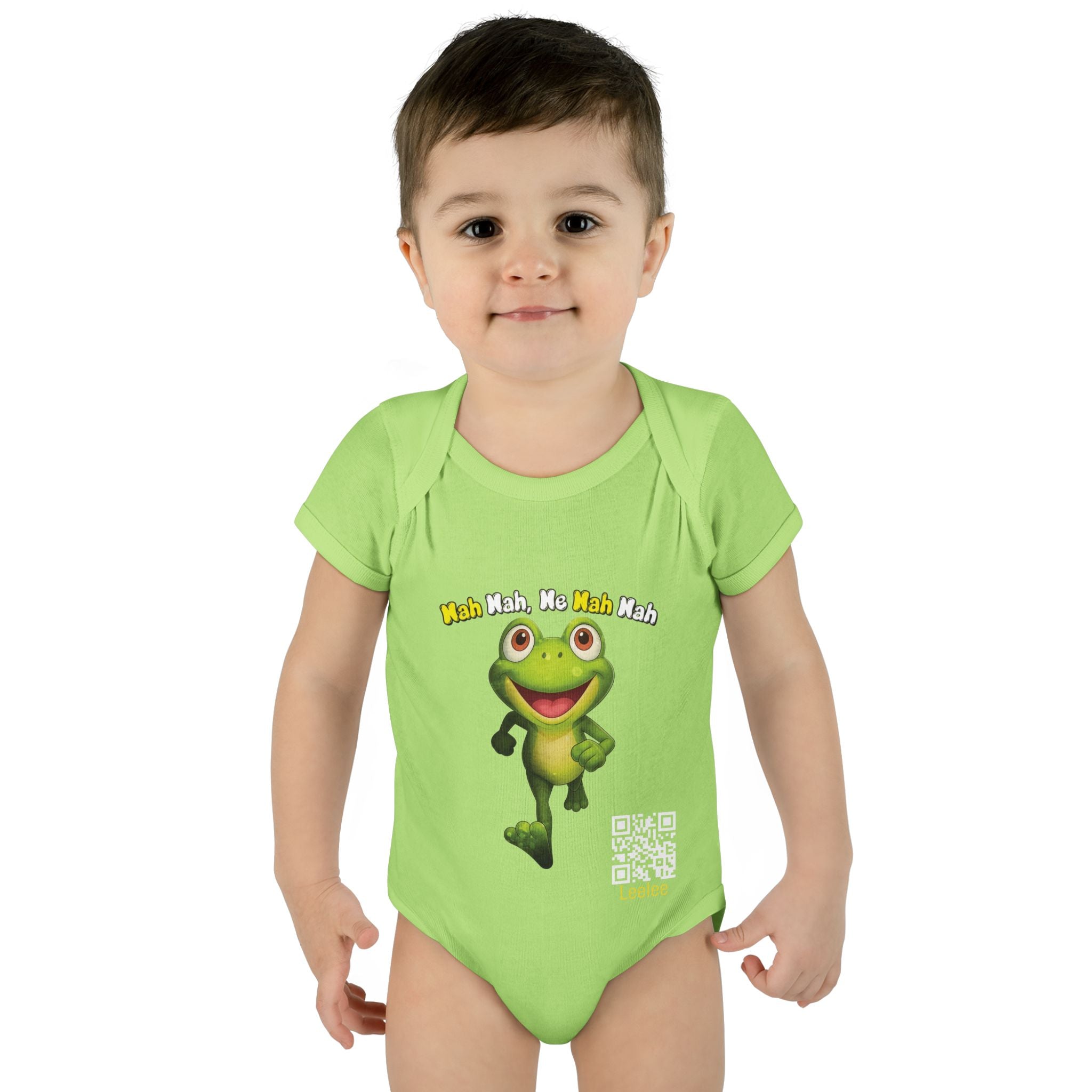 Baby Bodysuit – Cute Running Leelee Frog "Nah Nah, Ne Nah Nah" Infant Onesie