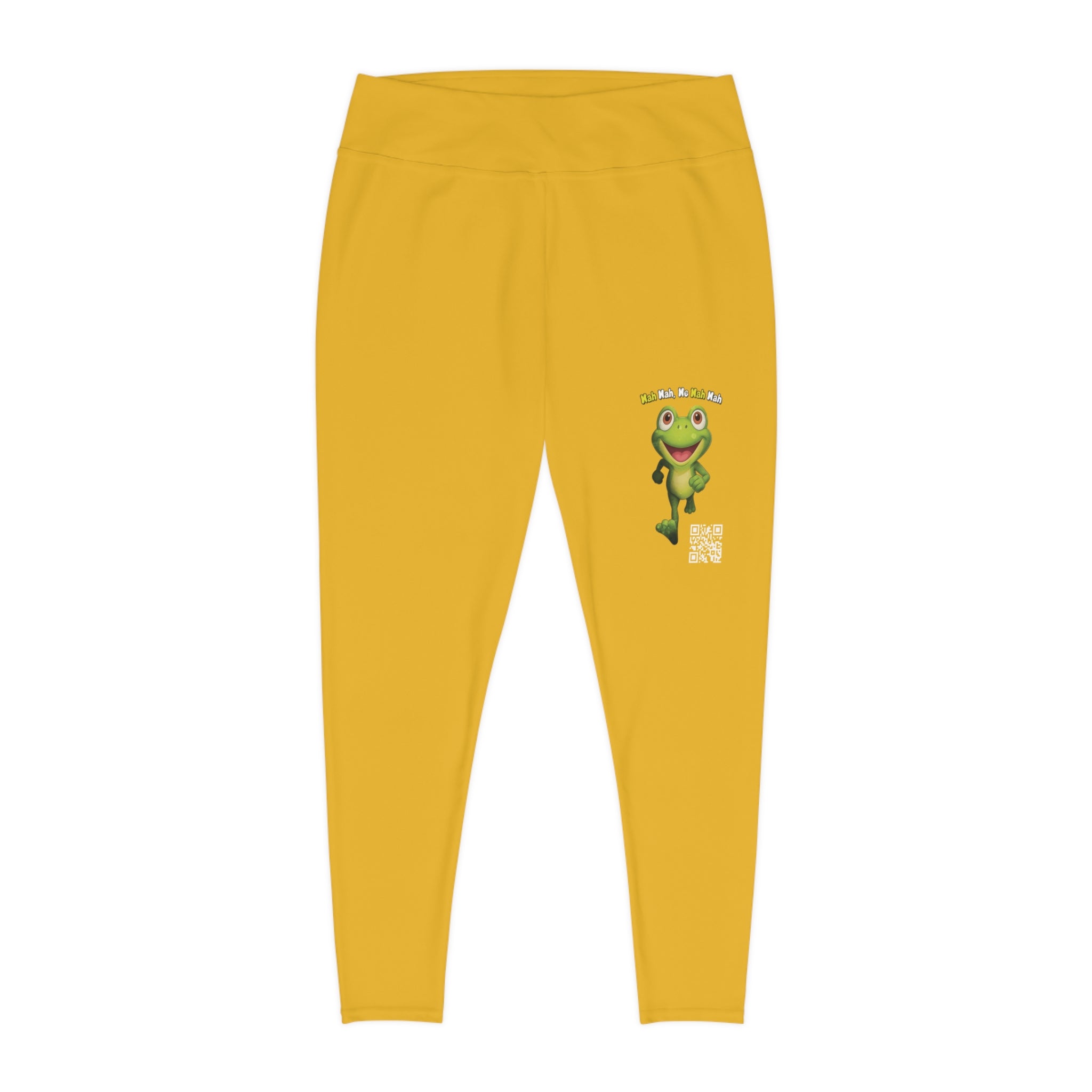 Leelee Inspired Plus Size Leggings (Yellow)— Cute Smiling Leelee Running Frog Graphic Leggings