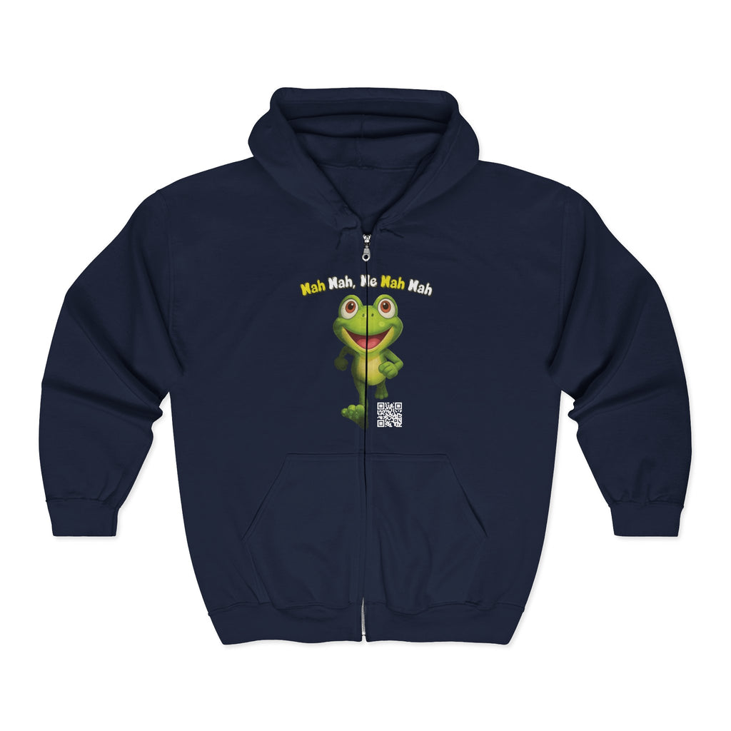 Leelee Running Frog Zip Hoodie — Cute "Nah Nah, Ne Nah Nah" Graphic Full-Zip Sweatshirt