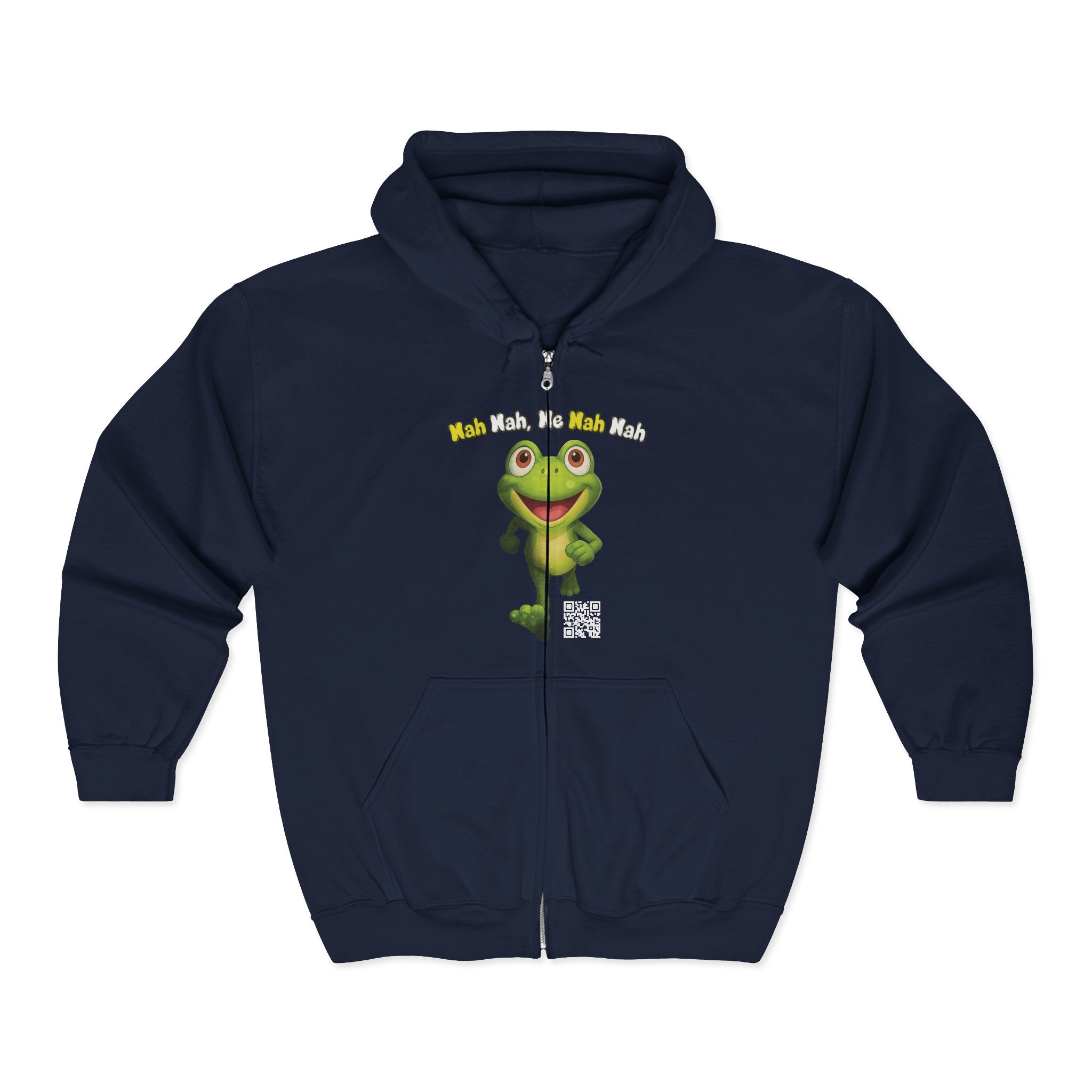 Leelee Running Frog Zip Hoodie — Cute "Nah Nah, Ne Nah Nah" Graphic Full-Zip Sweatshirt