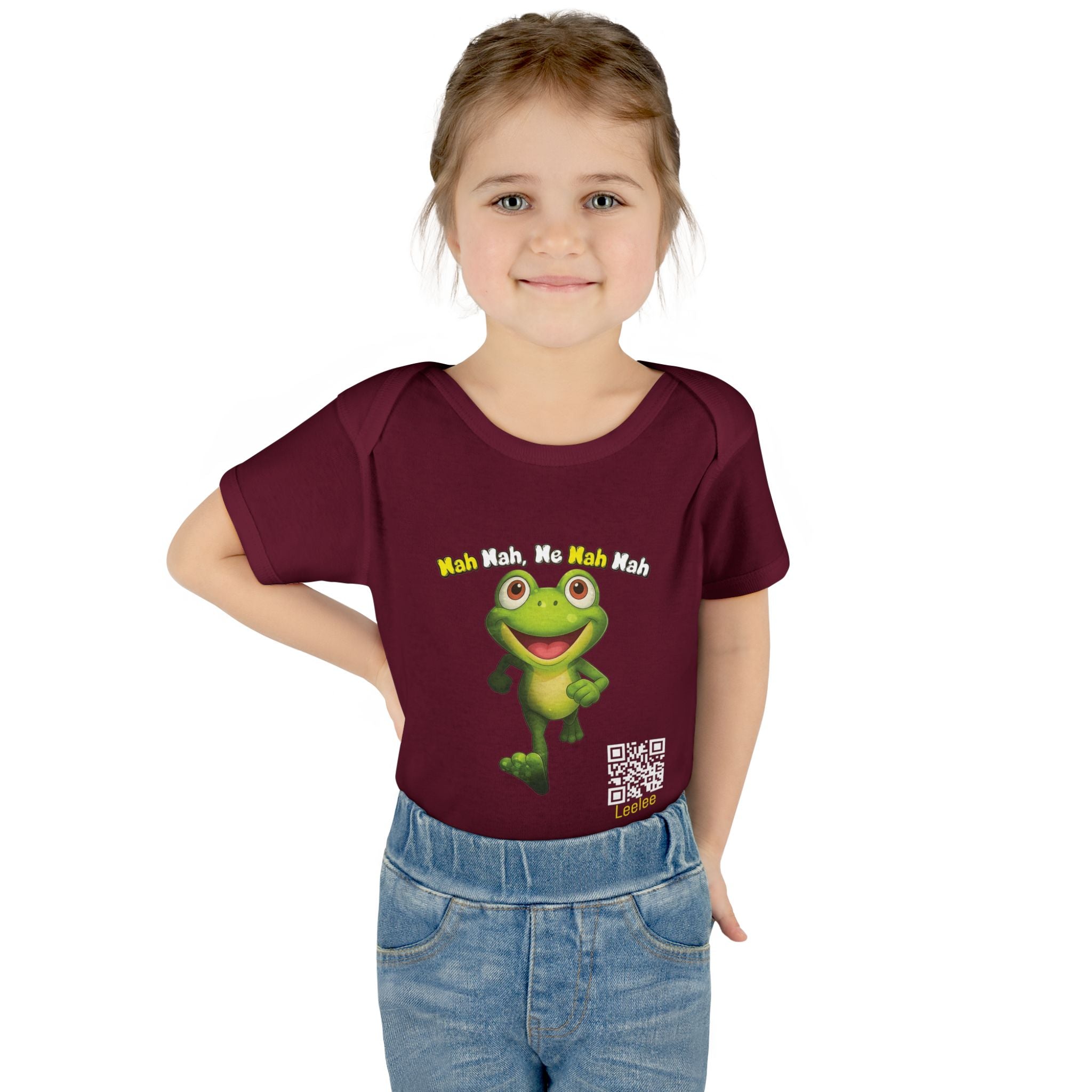 Baby Bodysuit – Cute Running Leelee Frog "Nah Nah, Ne Nah Nah" Infant Onesie