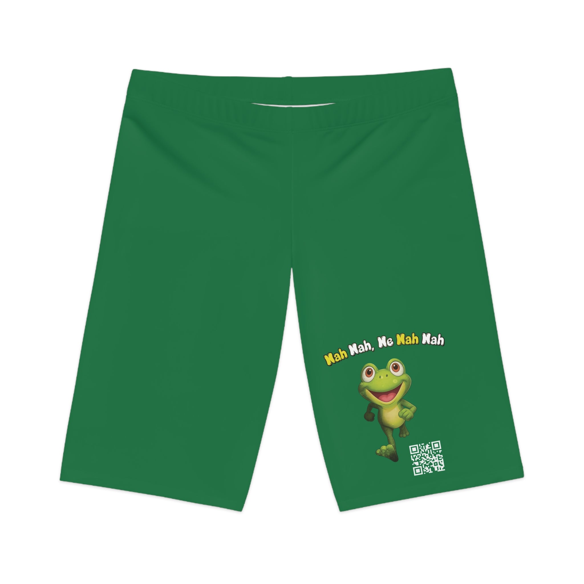 Leelee Frog Inspired Women's Bike Shorts (Green) — Cute 'Nah Nah, Ne Nah Nah' Graphic