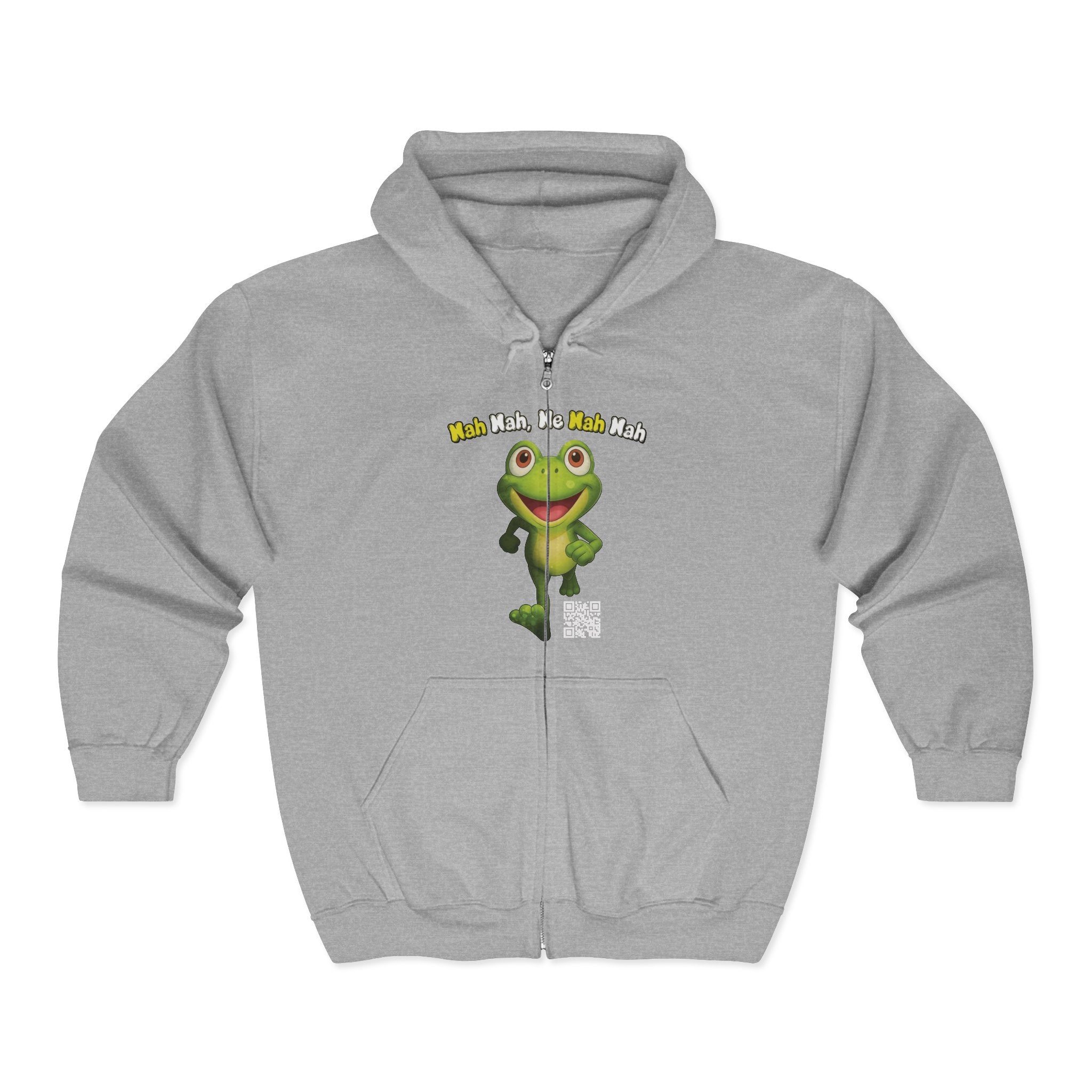 Leelee Running Frog Zip Hoodie — Cute "Nah Nah, Ne Nah Nah" Graphic Full-Zip Sweatshirt