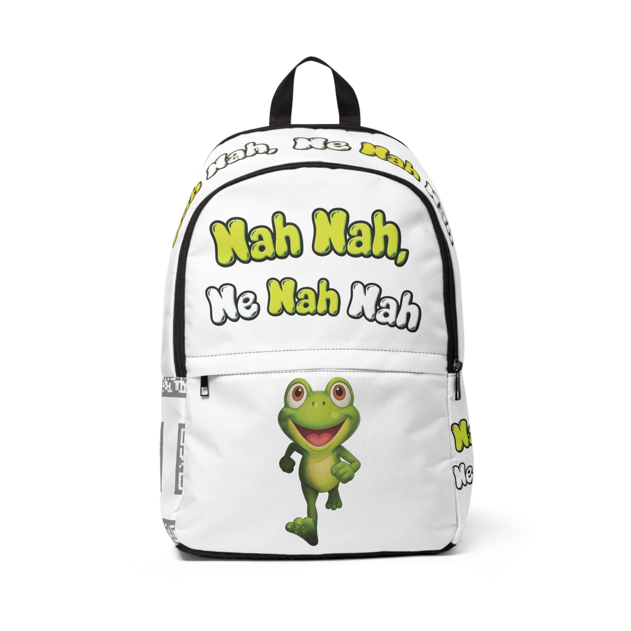 White Leelee Backpack — "Nah Nah, Ne Nah Nah" Frog Print Kids Backpack