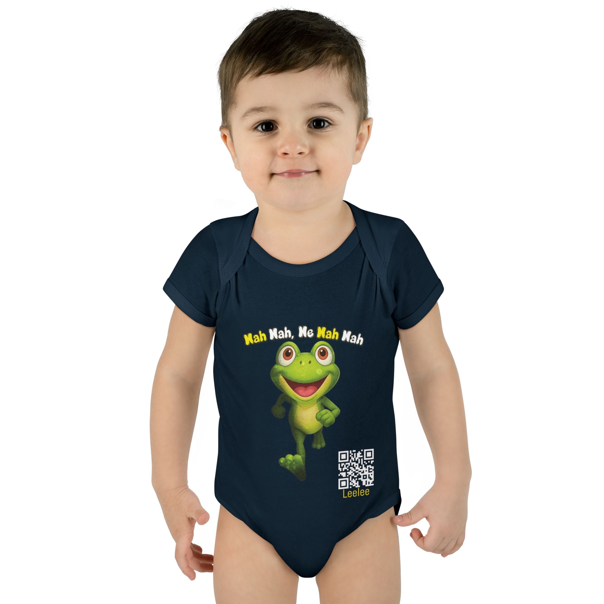 Baby Bodysuit – Cute Running Leelee Frog "Nah Nah, Ne Nah Nah" Infant Onesie