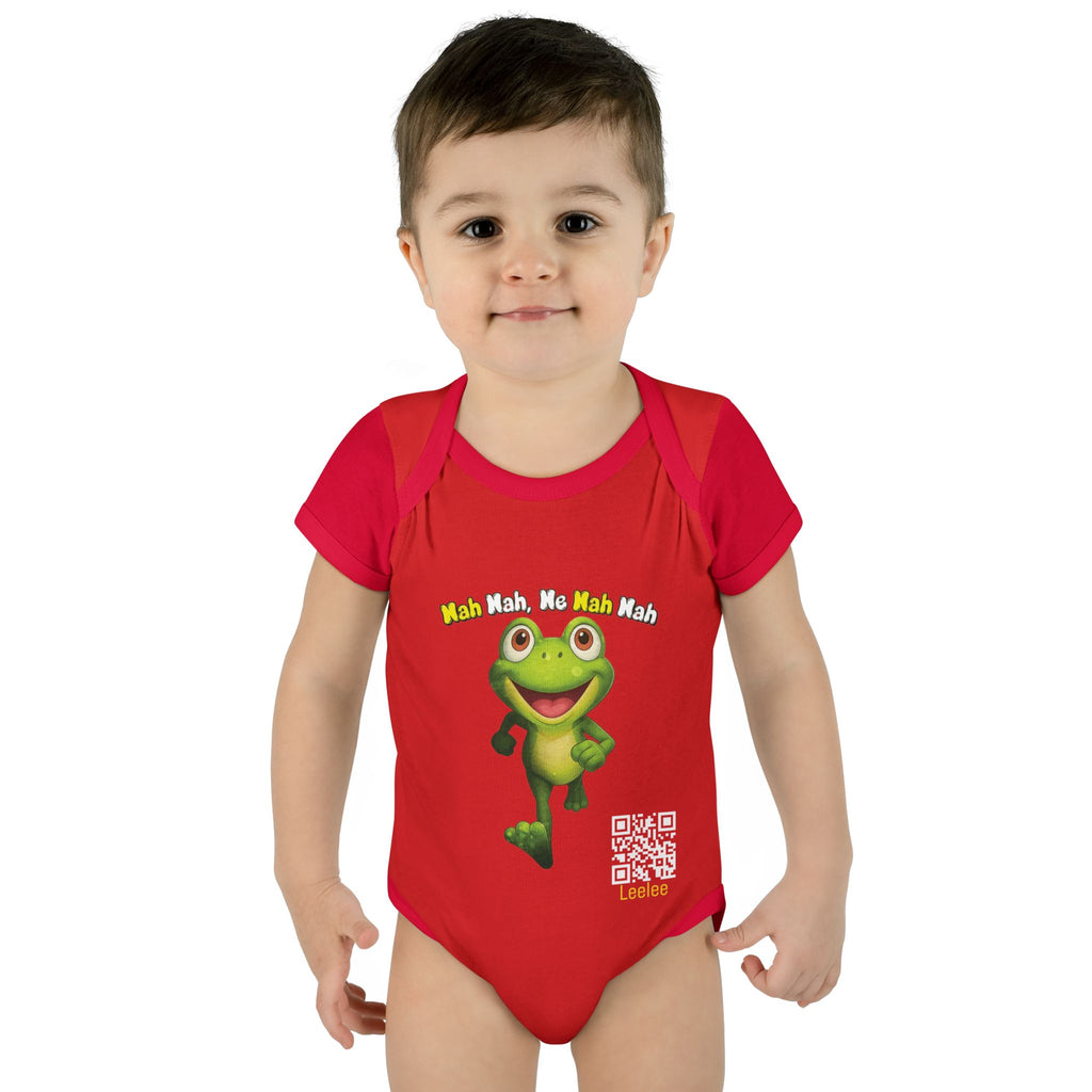 Baby Bodysuit – Cute Running Leelee Frog "Nah Nah, Ne Nah Nah" Infant Onesie