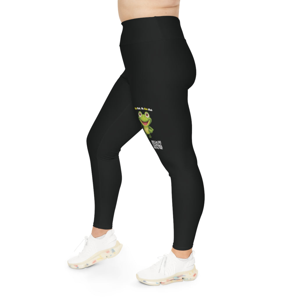 Leelee Inspired Plus Size Leggings (Black) — Cute Smiling Leelee Running Frog Graphic Leggings