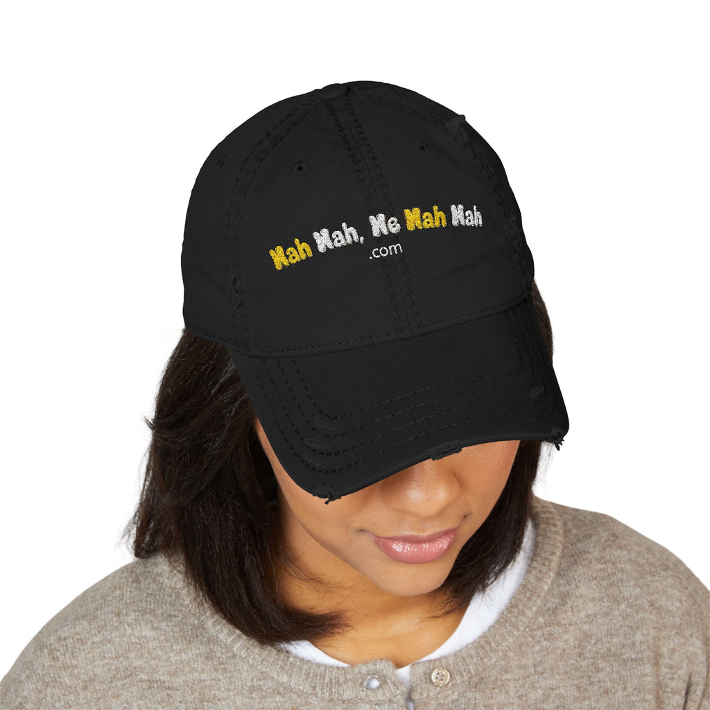 Distressed Embroidered Nah Nah Ne Nah Nah Dad Hat — Vintage Casual Cap for Tech & Trend Fans