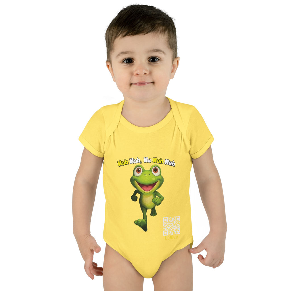 Baby Bodysuit – Cute Running Leelee Frog "Nah Nah, Ne Nah Nah" Infant Onesie