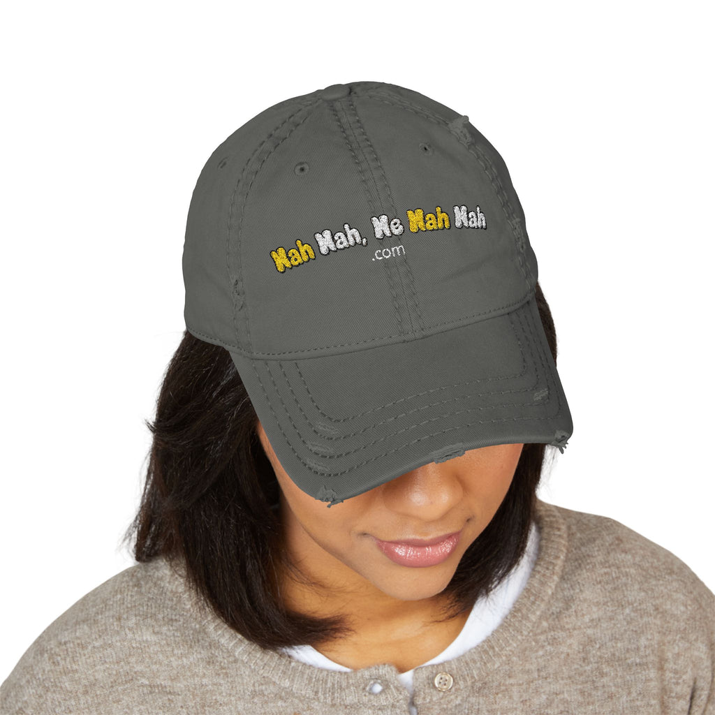 Distressed Embroidered Nah Nah Ne Nah Nah Dad Hat — Vintage Casual Cap for Tech & Trend Fans