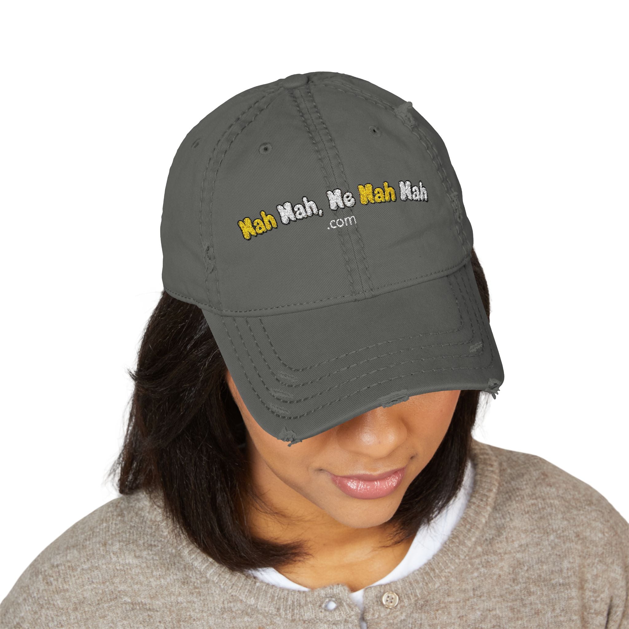 Distressed Embroidered Nah Nah Ne Nah Nah Dad Hat — Vintage Casual Cap for Tech & Trend Fans