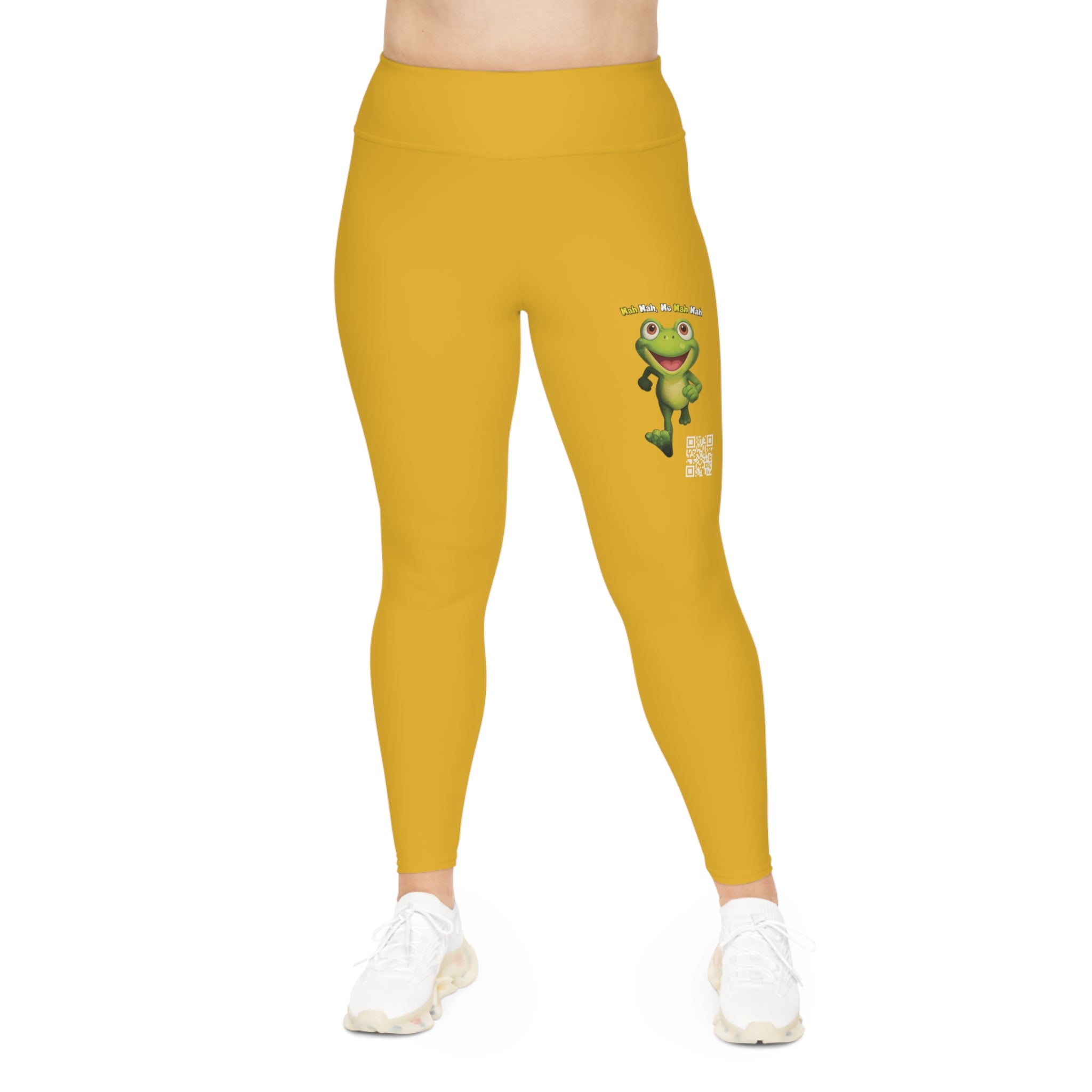Leelee Inspired Plus Size Leggings (Yellow)— Cute Smiling Leelee Running Frog Graphic Leggings