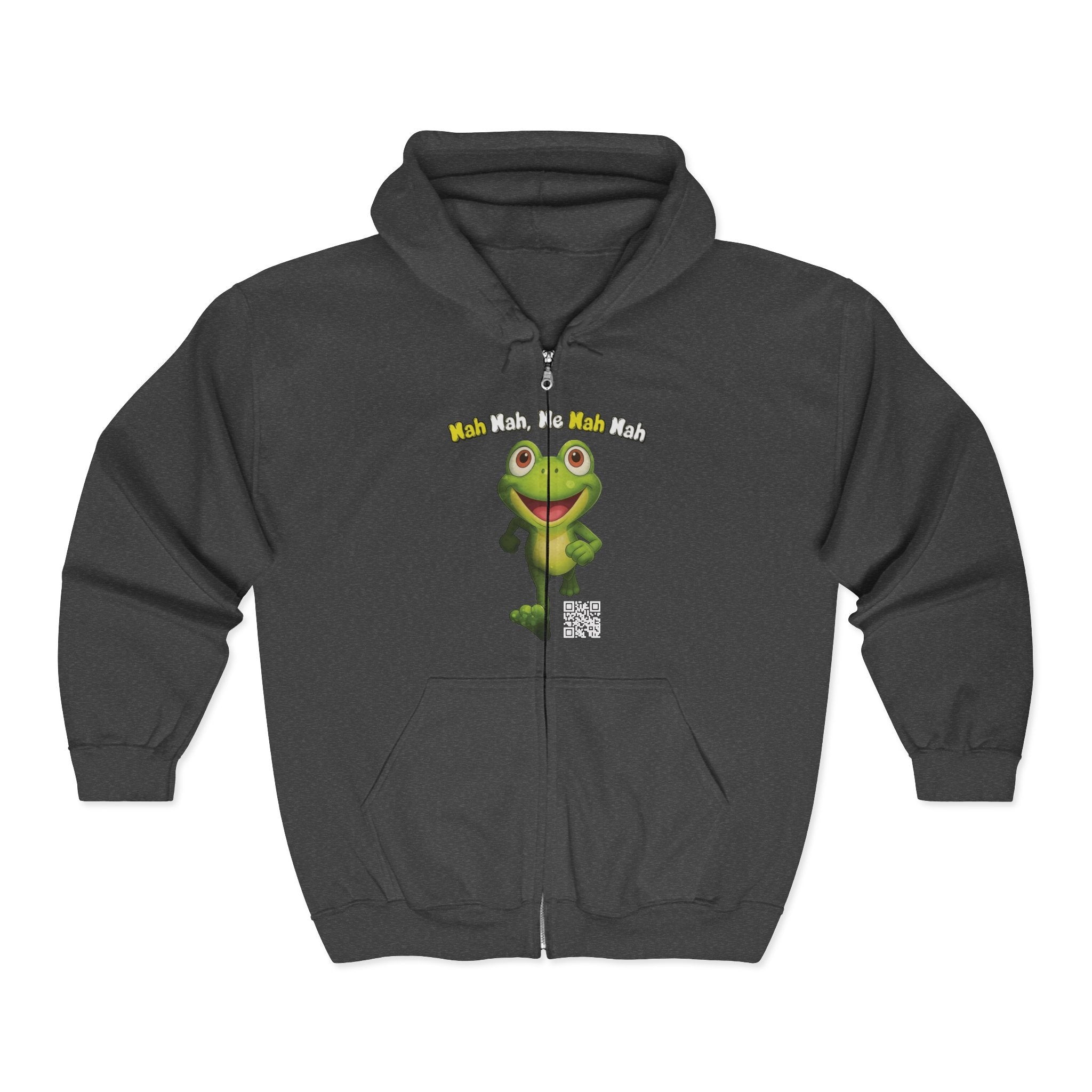 Leelee Running Frog Zip Hoodie — Cute "Nah Nah, Ne Nah Nah" Graphic Full-Zip Sweatshirt
