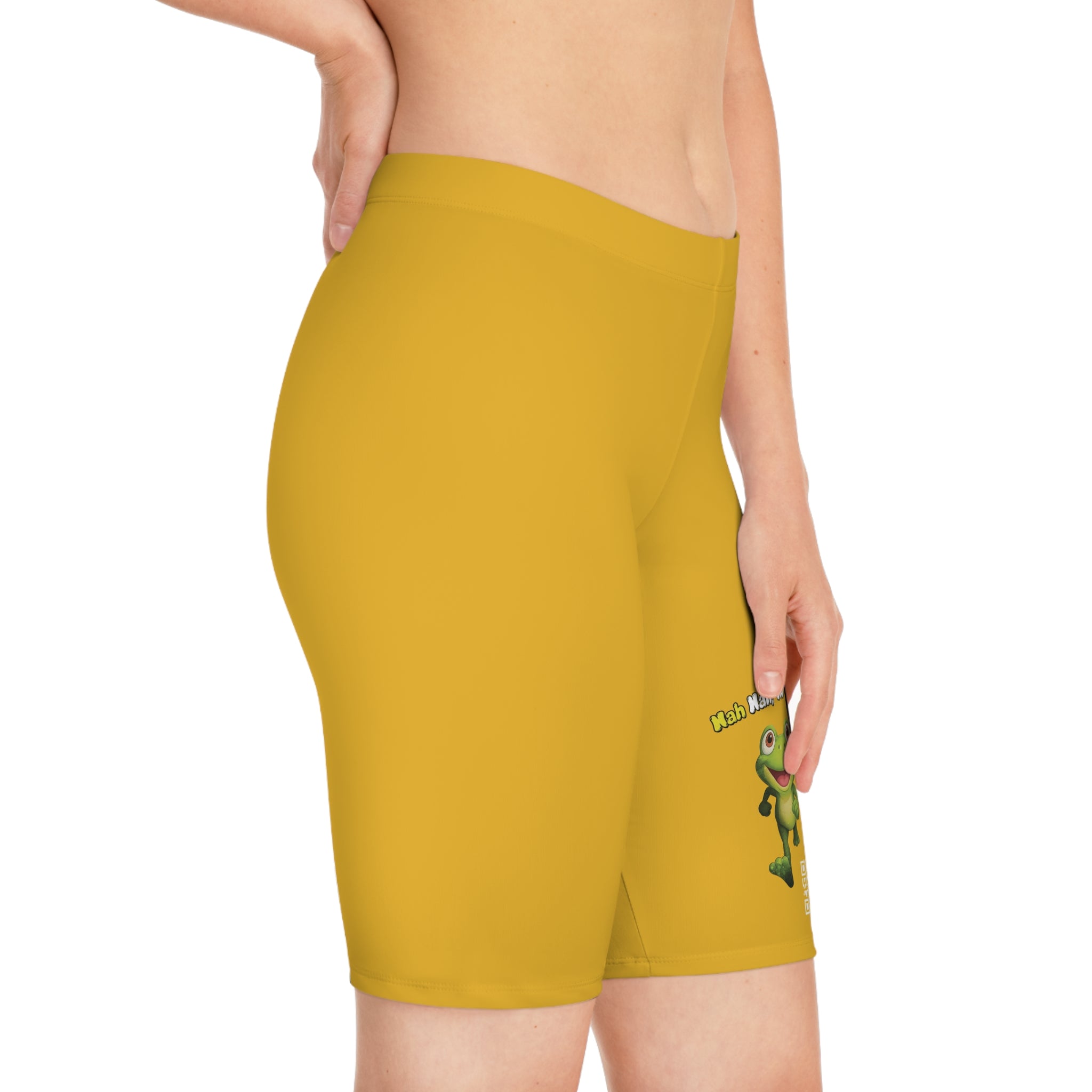 Leelee Frog Inspired Women's Bike Shorts (Yellow) — Cute 'Nah Nah, Ne Nah Nah' Graphic