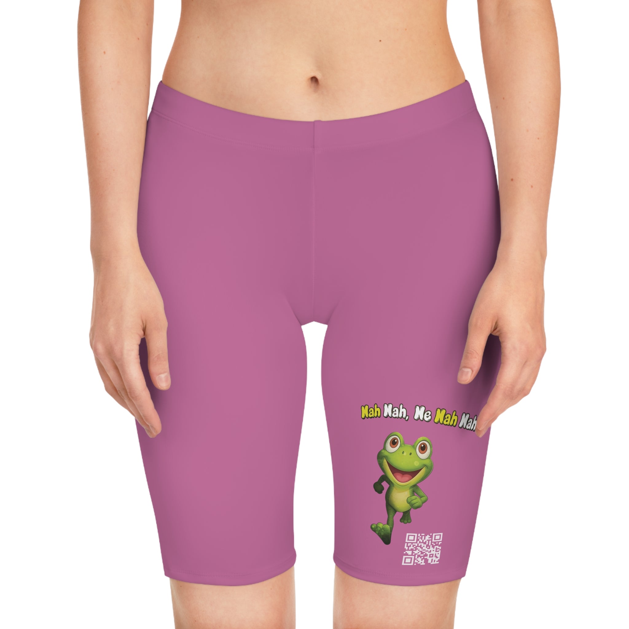 Leelee Frog Inspired Women's Bike Shorts (Pink) — Cute 'Nah Nah, Ne Nah Nah' Graphic