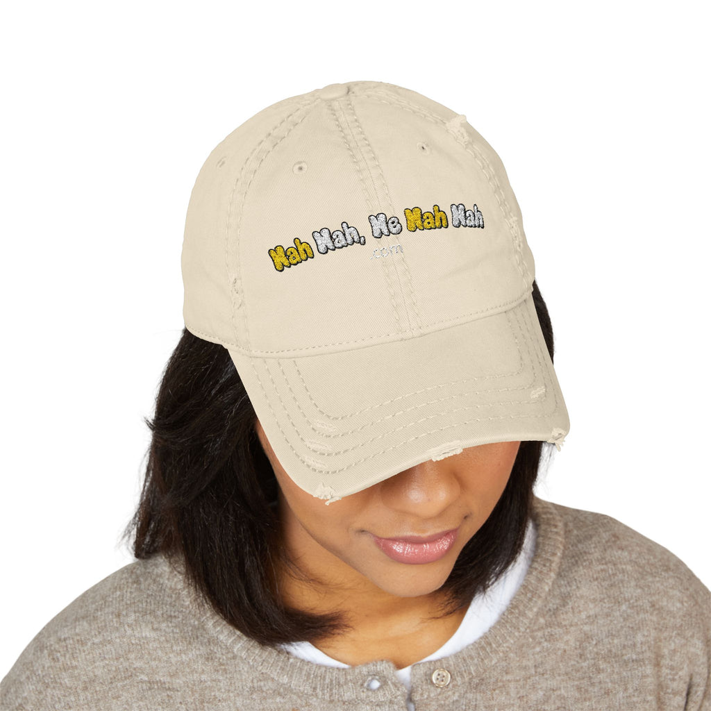 Distressed Embroidered Nah Nah Ne Nah Nah Dad Hat — Vintage Casual Cap for Tech & Trend Fans