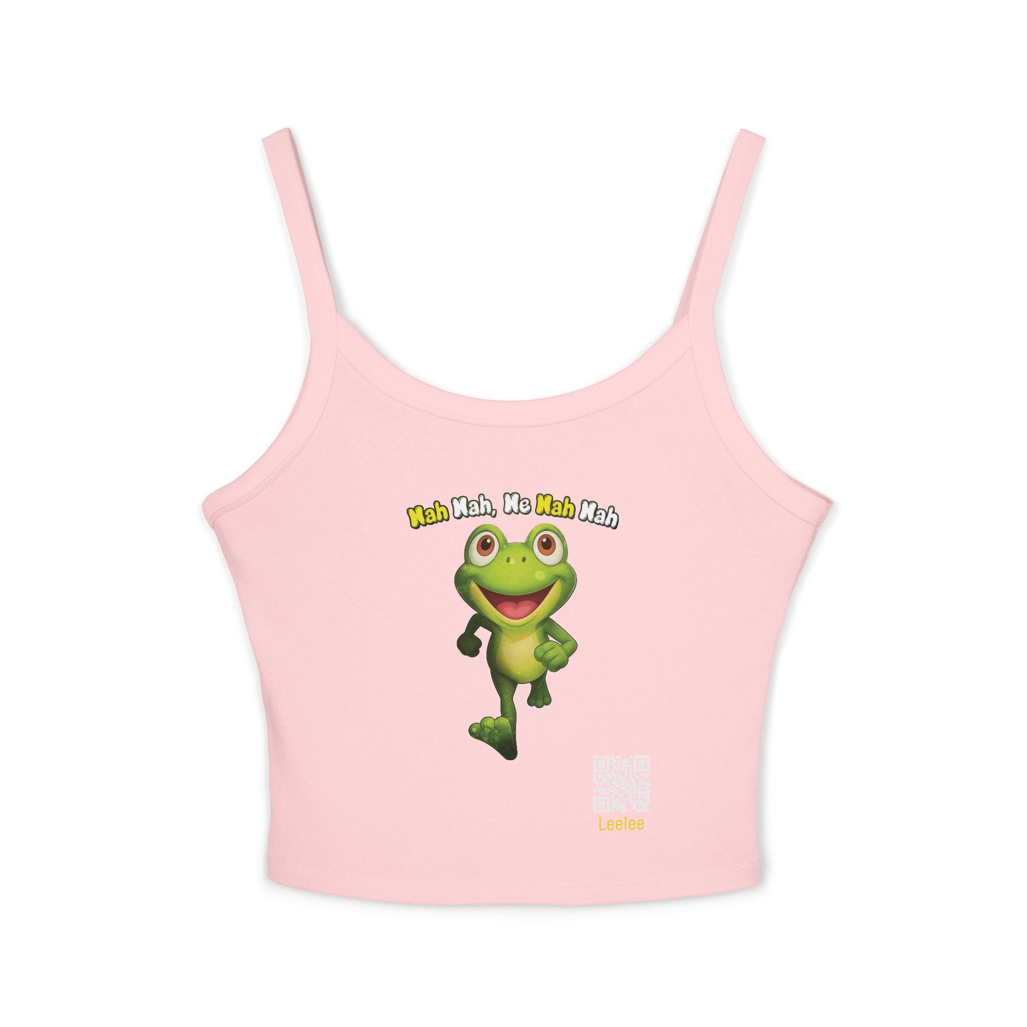 Leelee Running Frog Cropped Tank — "Nah Nah Ne Nah Nah" Cute Frog Graphic Spaghetti Strap Top
