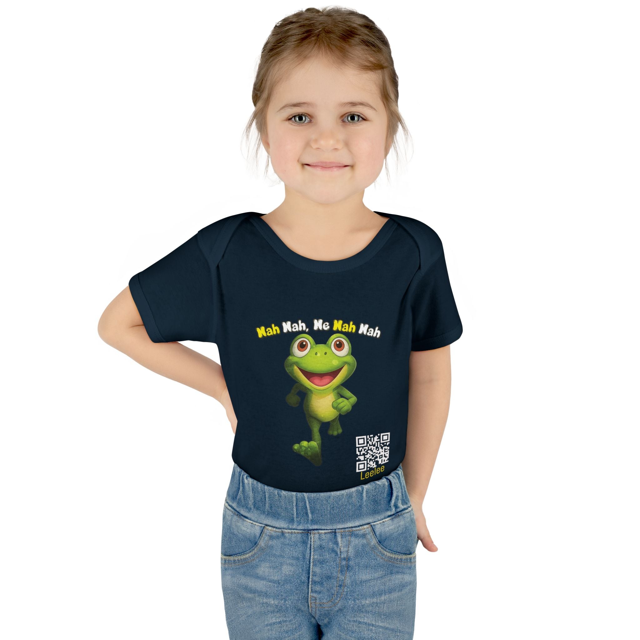 Baby Bodysuit – Cute Running Leelee Frog "Nah Nah, Ne Nah Nah" Infant Onesie
