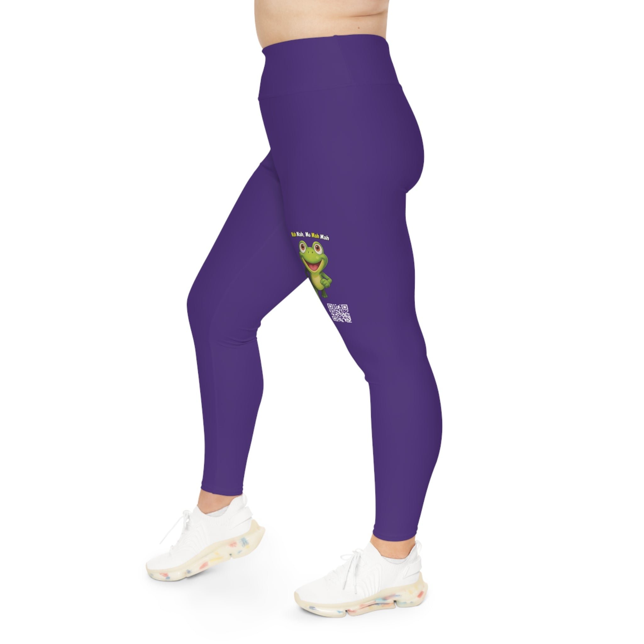 Leelee Inspired Plus Size Leggings (Purple) — Cute Smiling Leelee Running Frog Graphic Leggings