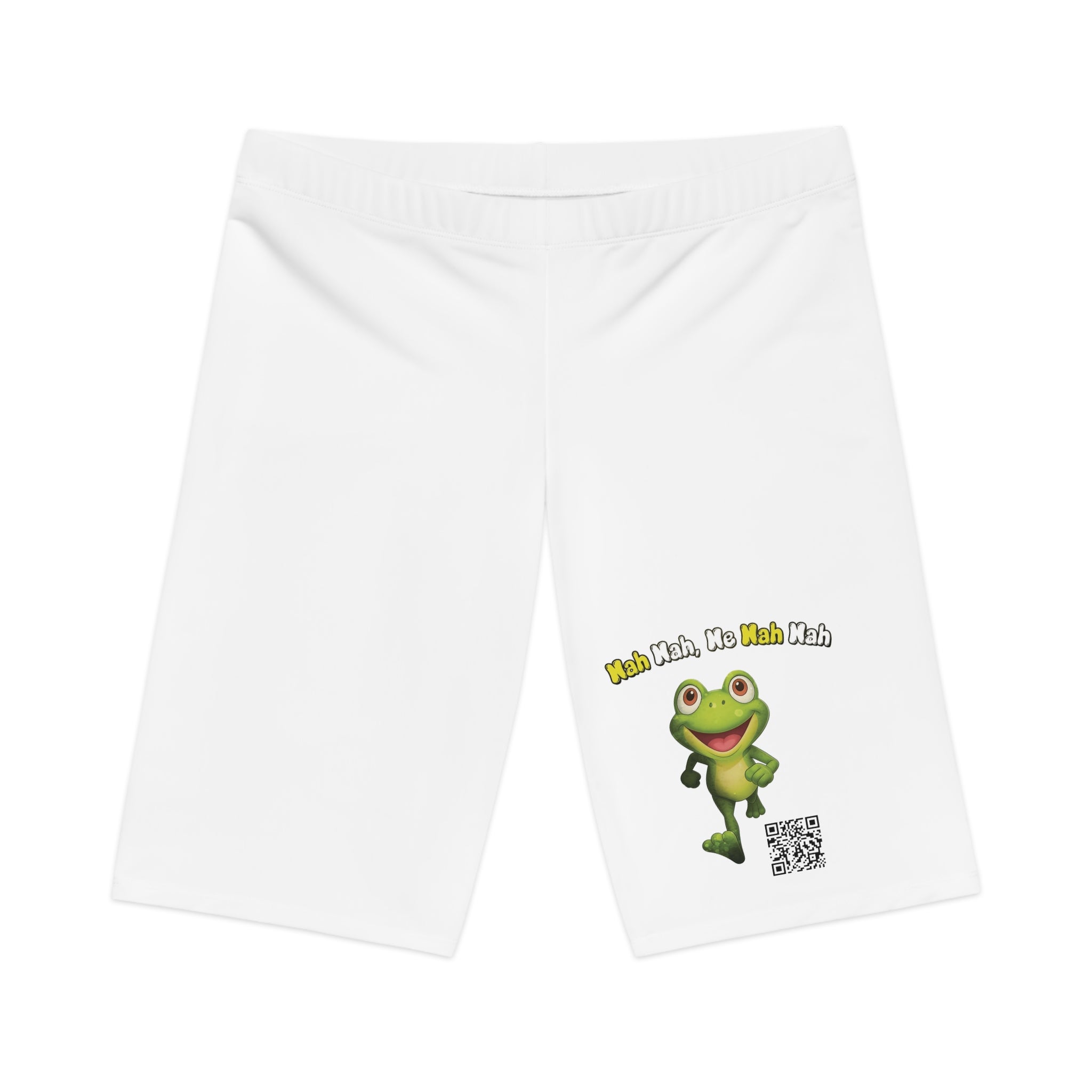 Leelee Frog Inspired Women's Bike Shorts (White) — Cute 'Nah Nah, Ne Nah Nah' Graphic