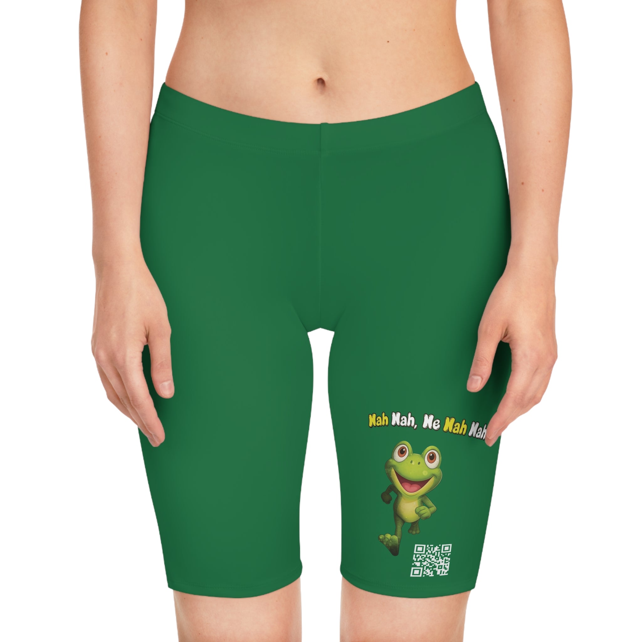 Leelee Frog Inspired Women's Bike Shorts (Green) — Cute 'Nah Nah, Ne Nah Nah' Graphic