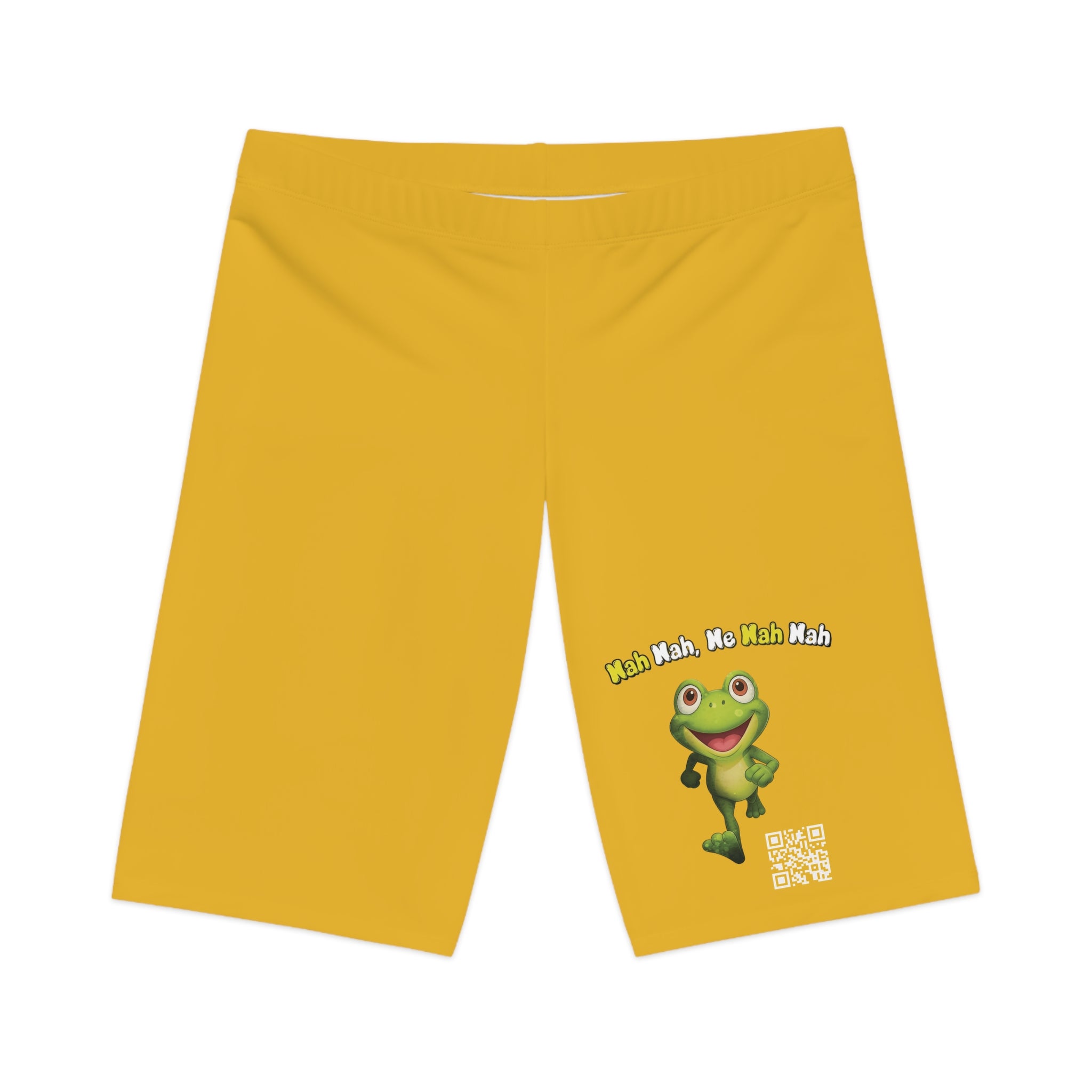 Leelee Frog Inspired Women's Bike Shorts (Yellow) — Cute 'Nah Nah, Ne Nah Nah' Graphic