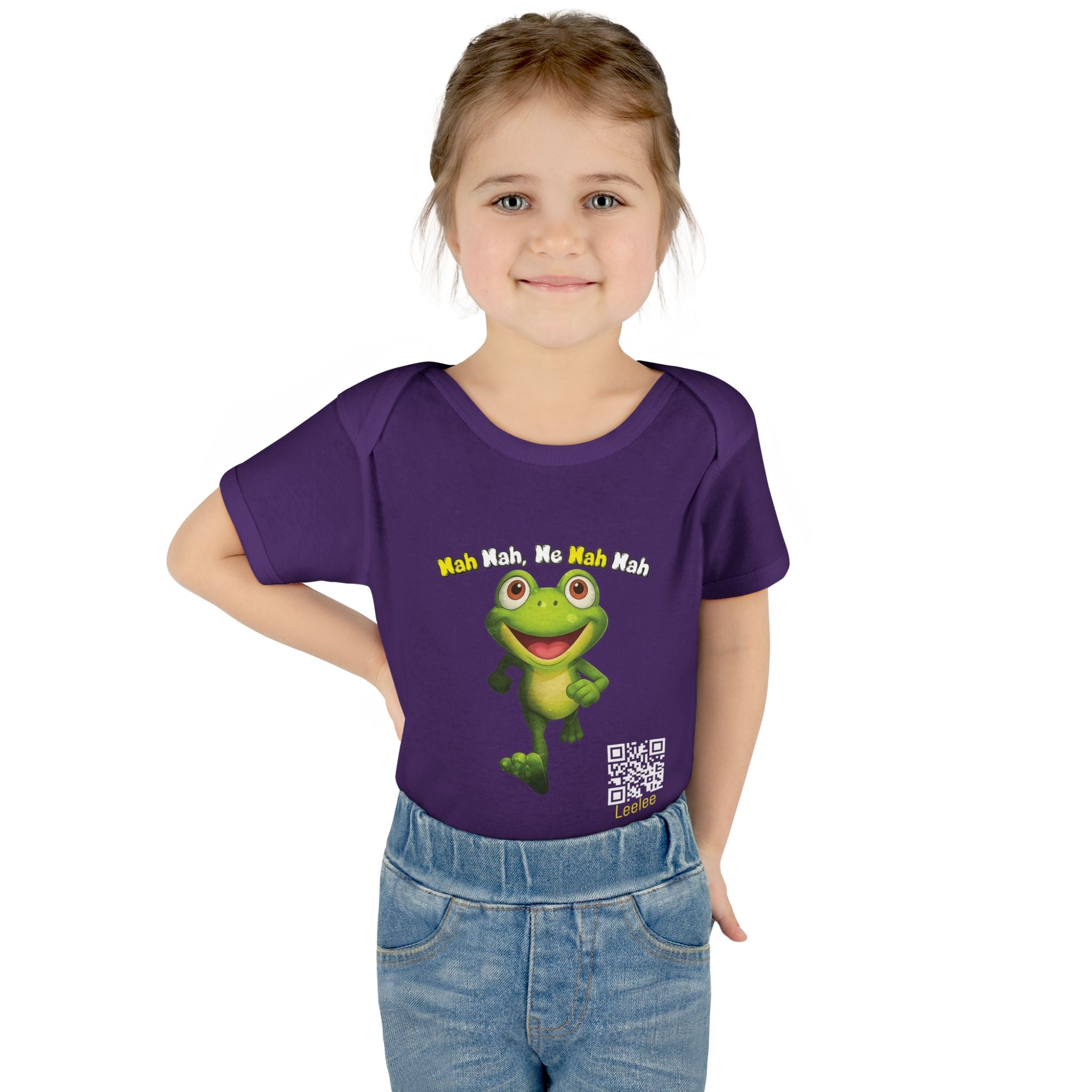 Baby Bodysuit – Cute Running Leelee Frog "Nah Nah, Ne Nah Nah" Infant Onesie