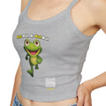 Leelee Running Frog Cropped Tank — "Nah Nah Ne Nah Nah" Cute Frog Graphic Spaghetti Strap Top