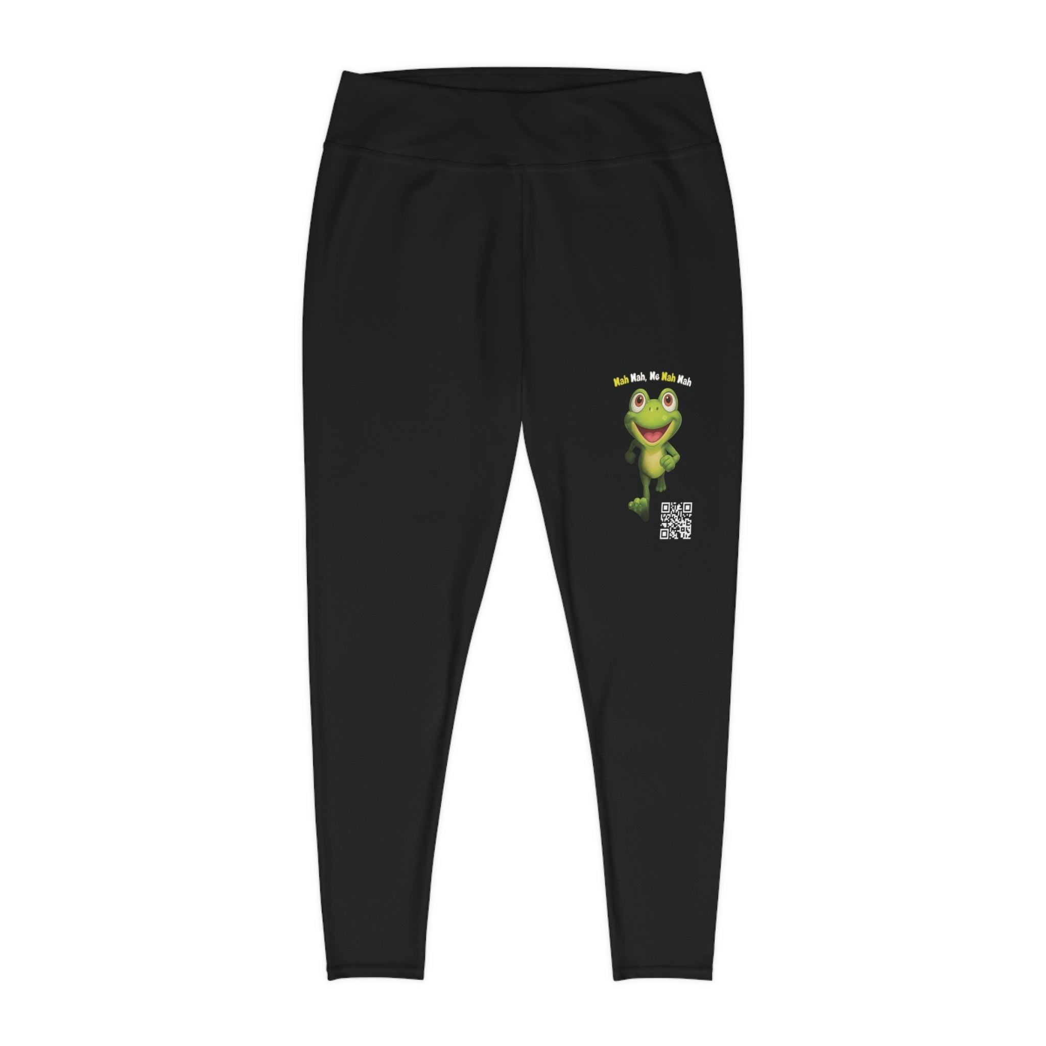 Leelee Inspired Plus Size Leggings (Black) — Cute Smiling Leelee Running Frog Graphic Leggings