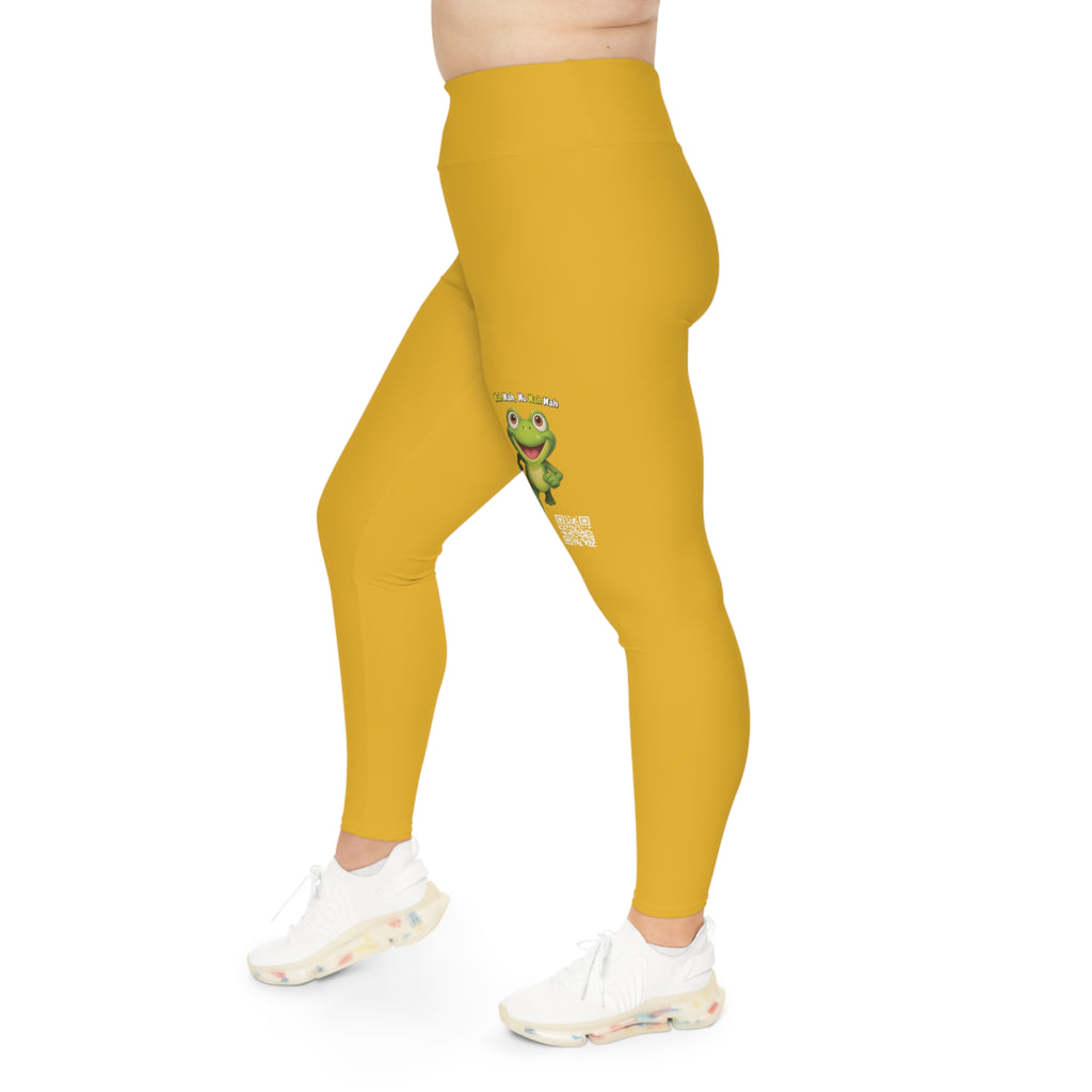 Leelee Inspired Plus Size Leggings (Yellow)— Cute Smiling Leelee Running Frog Graphic Leggings