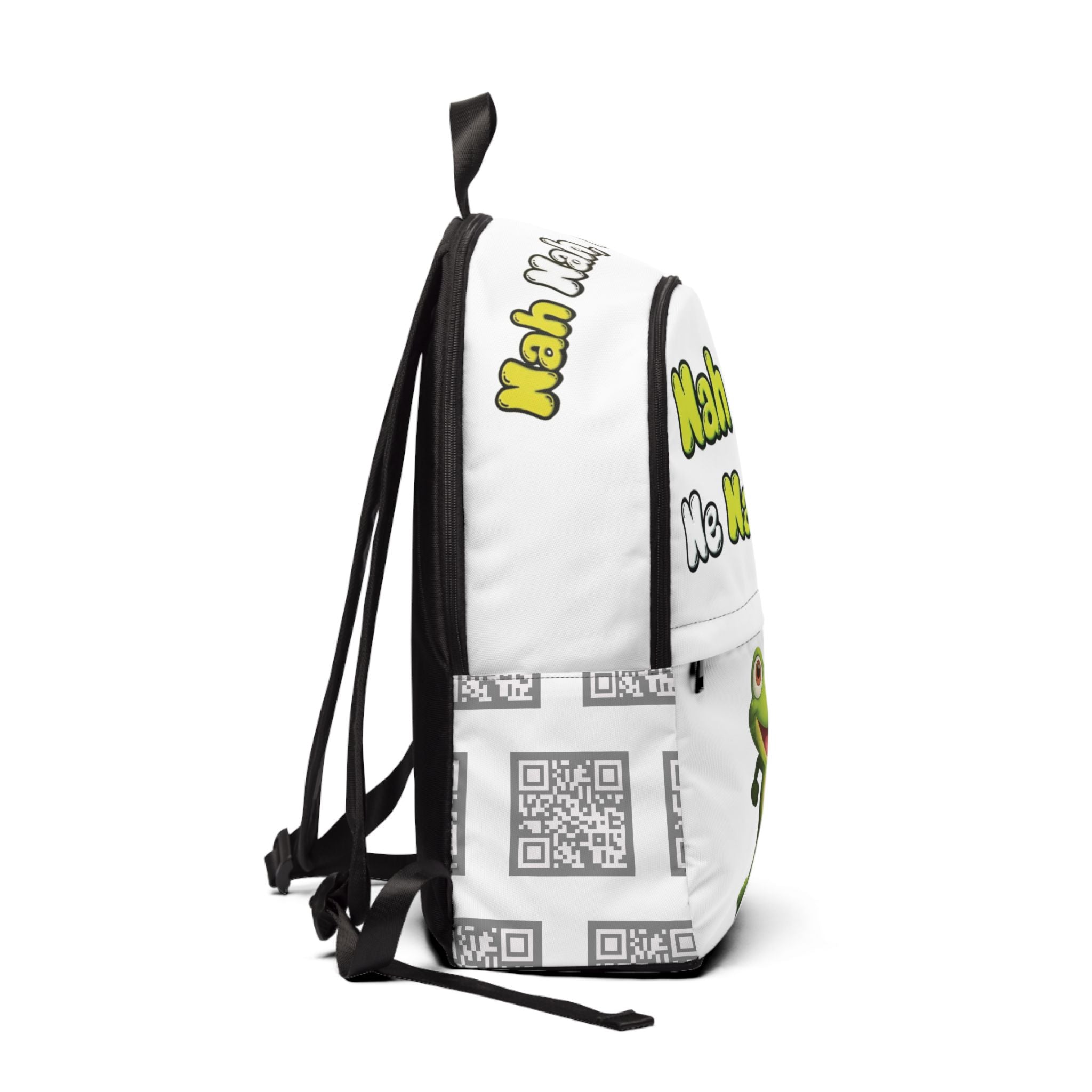 White Leelee Backpack — "Nah Nah, Ne Nah Nah" Frog Print Kids Backpack