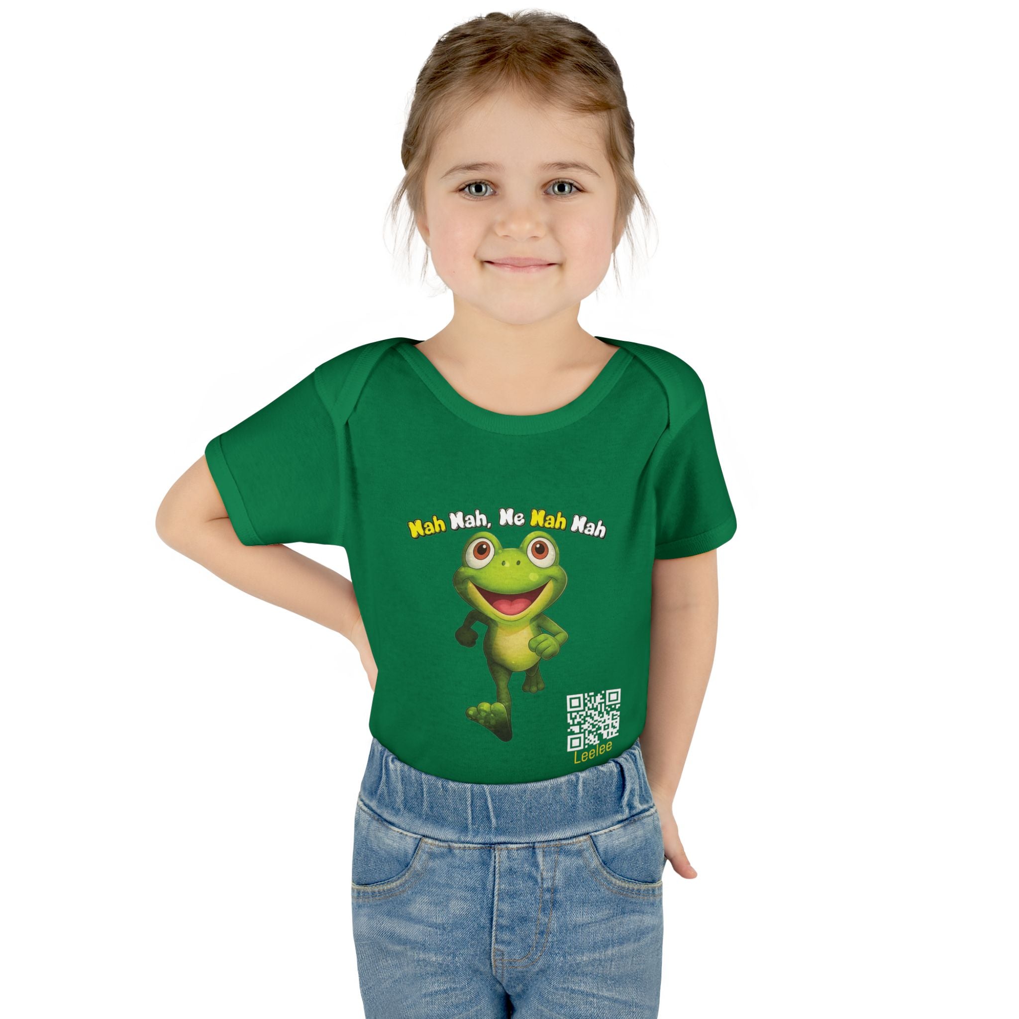 Baby Bodysuit – Cute Running Leelee Frog "Nah Nah, Ne Nah Nah" Infant Onesie