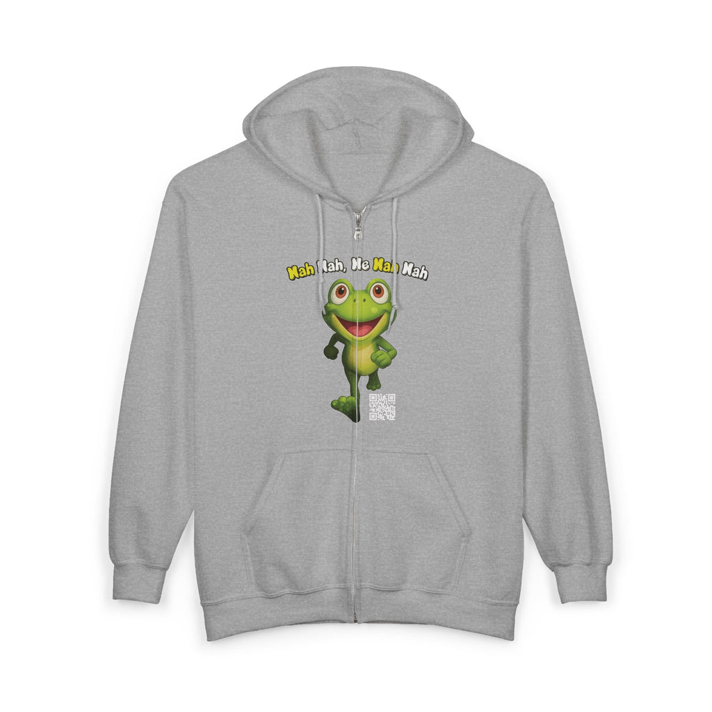 Leelee Running Frog Zip Hoodie — Cute "Nah Nah, Ne Nah Nah" Graphic Full-Zip Sweatshirt