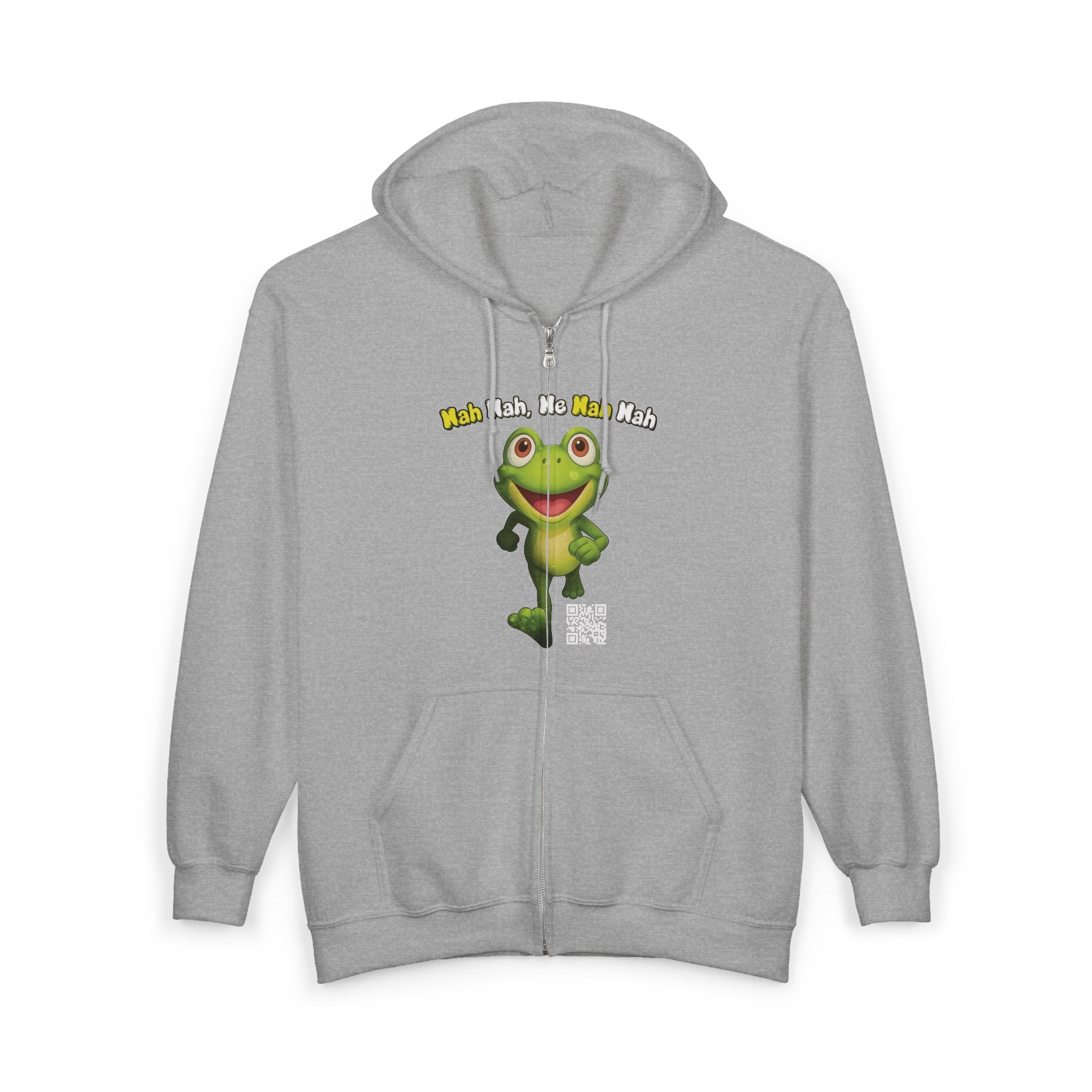 Leelee Running Frog Zip Hoodie — Cute "Nah Nah, Ne Nah Nah" Graphic Full-Zip Sweatshirt