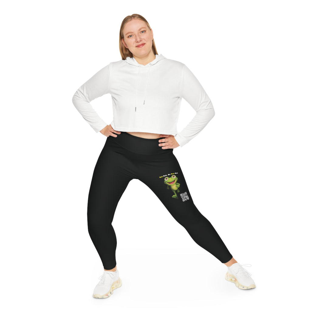 Leelee Inspired Plus Size Leggings (Black) — Cute Smiling Leelee Running Frog Graphic Leggings
