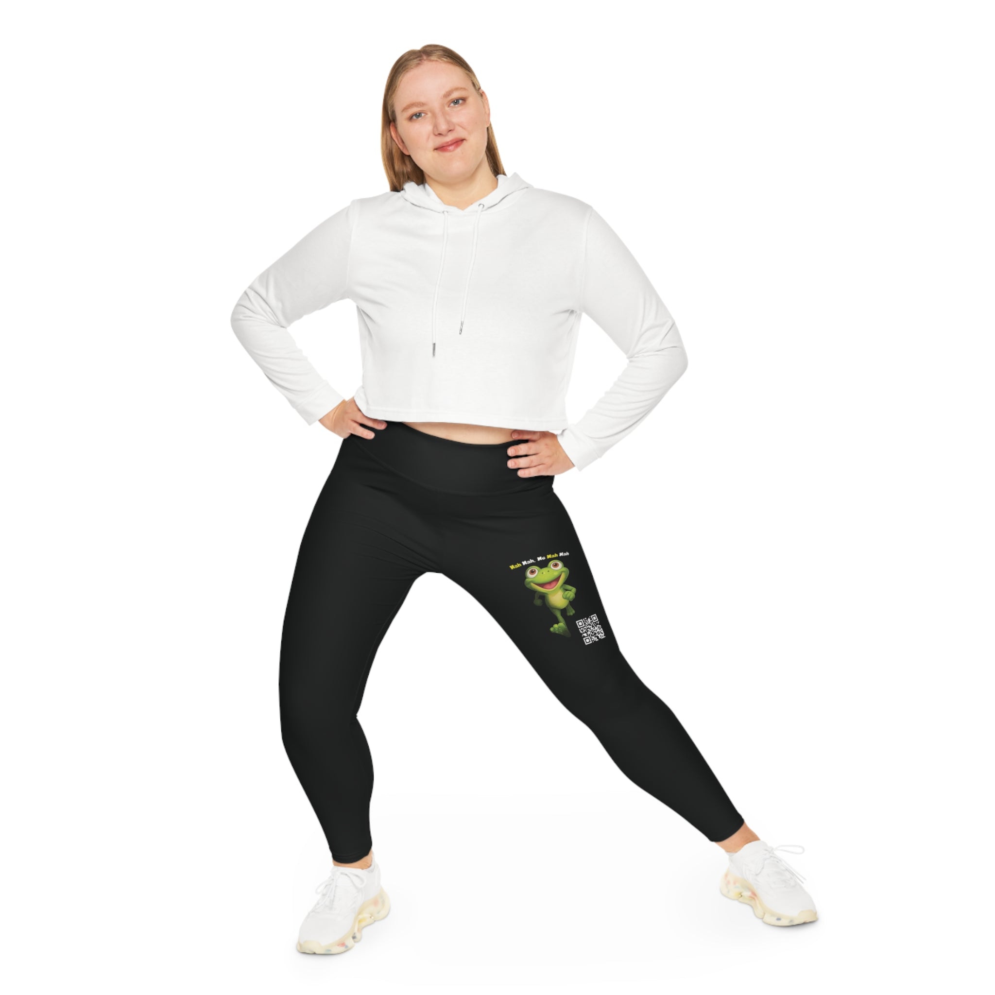 Leelee Inspired Plus Size Leggings (Black) — Cute Smiling Leelee Running Frog Graphic Leggings