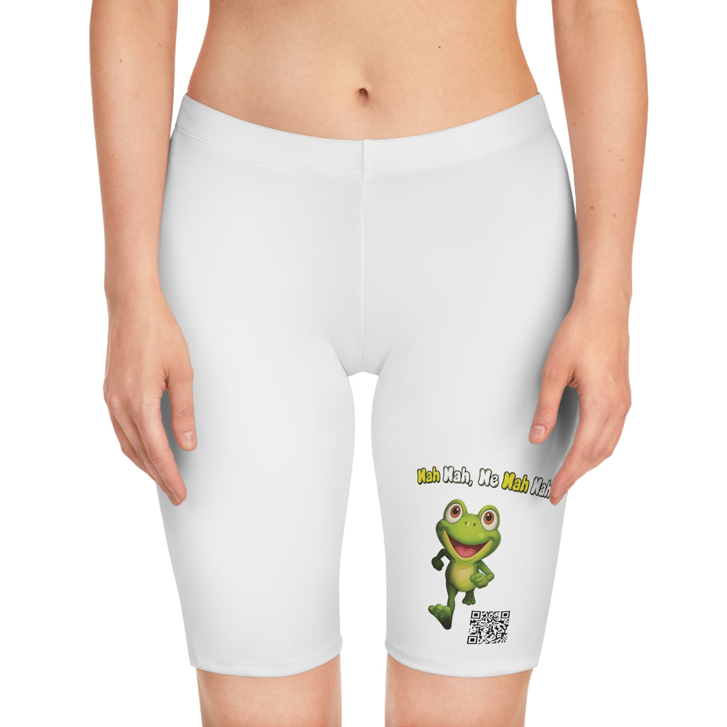 Leelee Frog Inspired Women's Bike Shorts (White) — Cute 'Nah Nah, Ne Nah Nah' Graphic