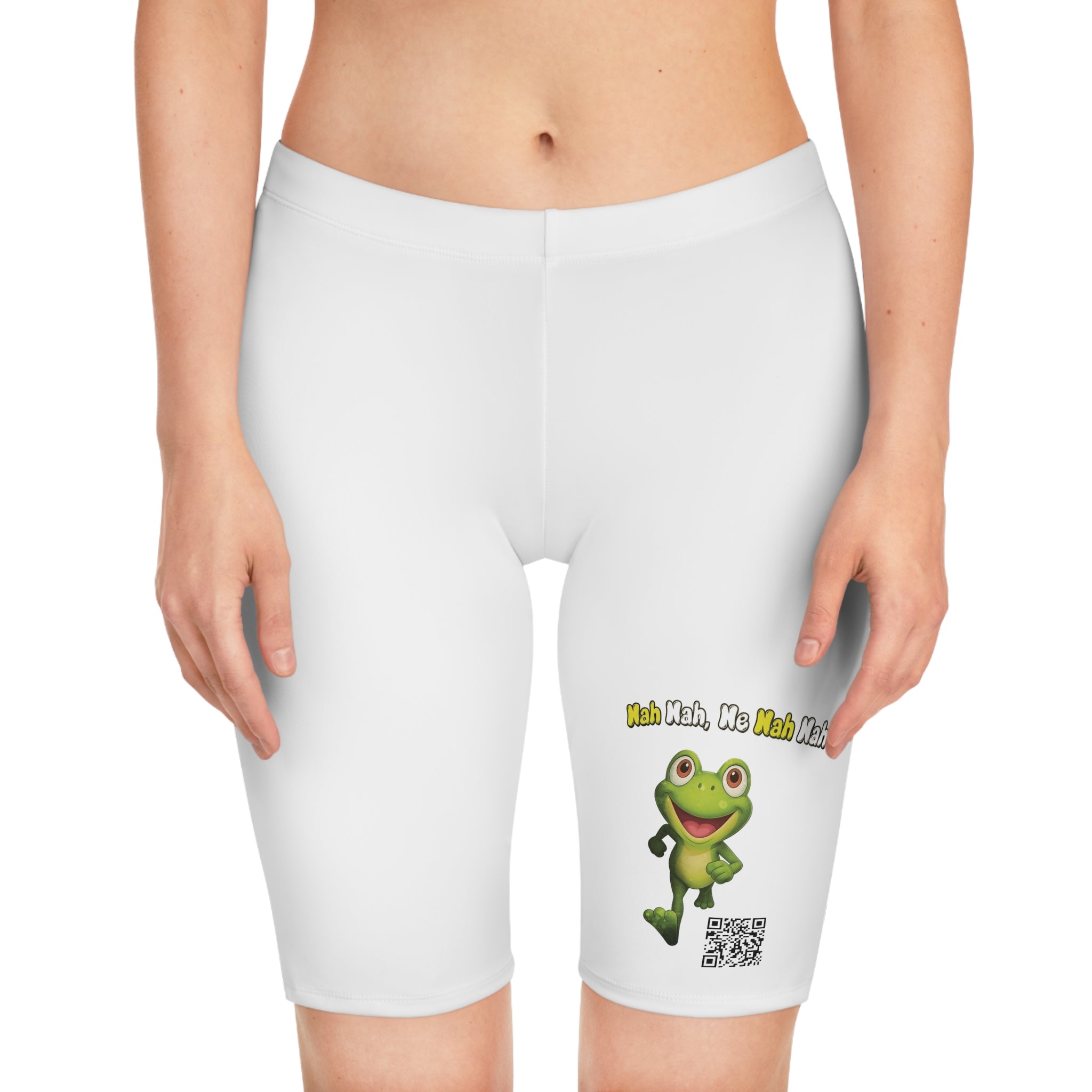 Leelee Frog Inspired Women's Bike Shorts (White) — Cute 'Nah Nah, Ne Nah Nah' Graphic