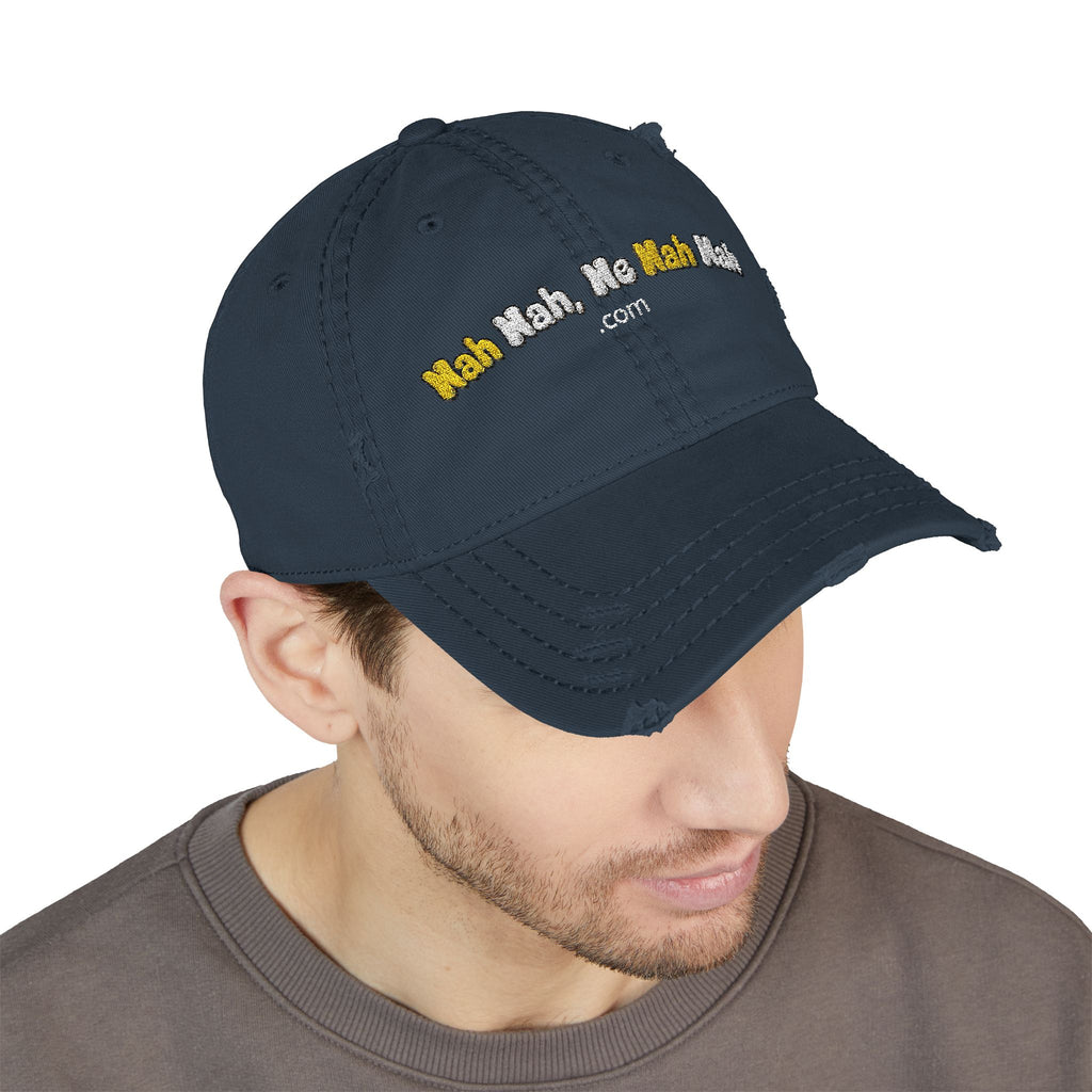 Distressed Embroidered Nah Nah Ne Nah Nah Dad Hat — Vintage Casual Cap for Tech & Trend Fans
