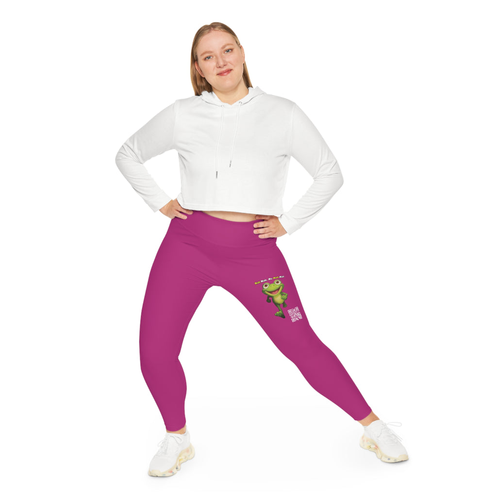 Leelee Inspired Plus Size Leggings (Pink) — Cute Smiling Leelee Running Frog Graphic Leggings