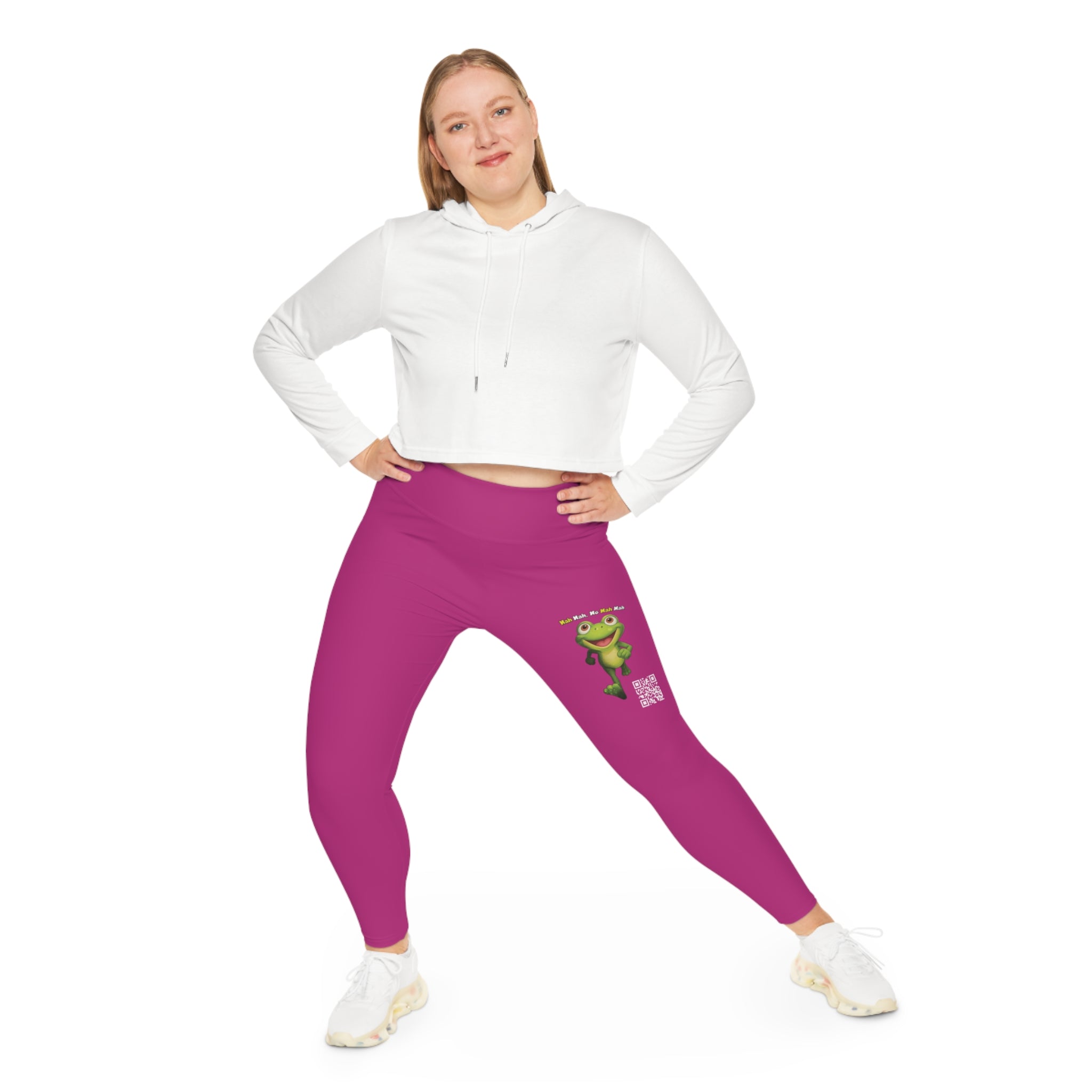 Leelee Inspired Plus Size Leggings (Pink) — Cute Smiling Leelee Running Frog Graphic Leggings