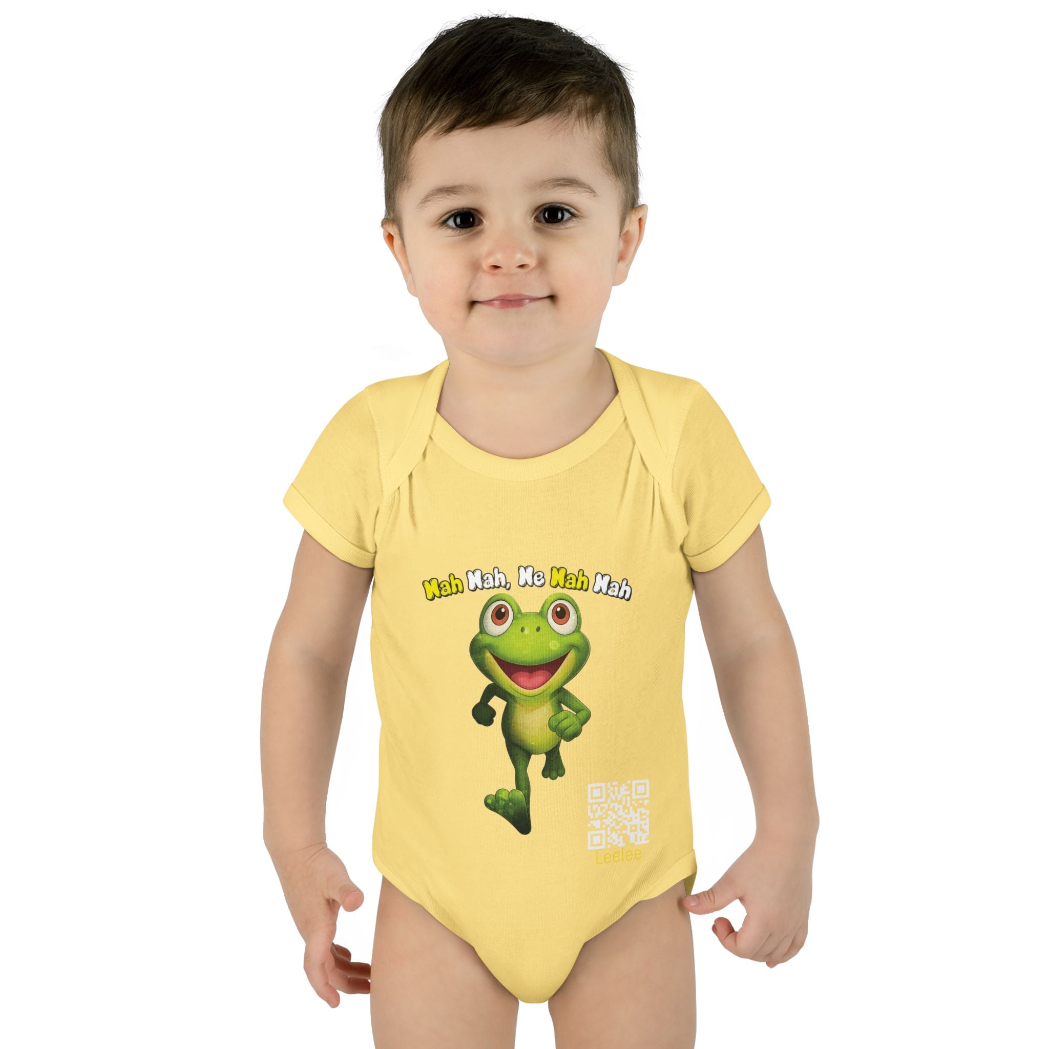 Baby Bodysuit – Cute Running Leelee Frog "Nah Nah, Ne Nah Nah" Infant Onesie