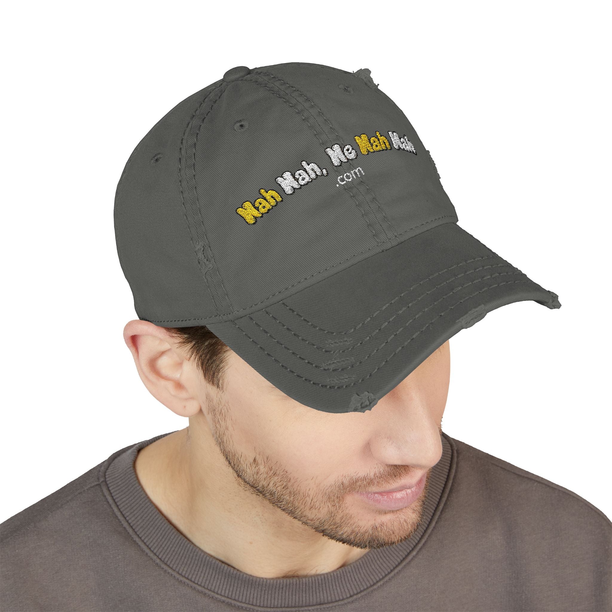 Distressed Embroidered Nah Nah Ne Nah Nah Dad Hat — Vintage Casual Cap for Tech & Trend Fans