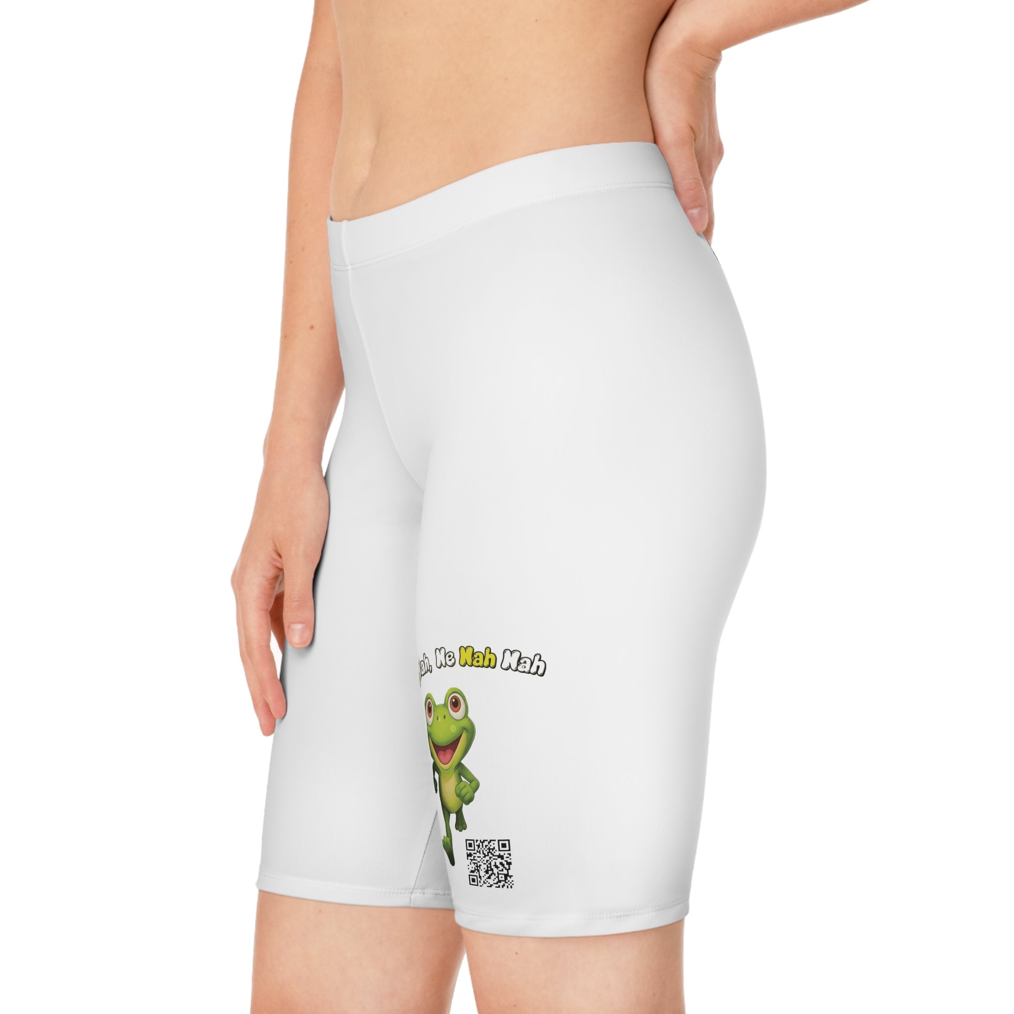 Leelee Frog Inspired Women's Bike Shorts (White) — Cute 'Nah Nah, Ne Nah Nah' Graphic