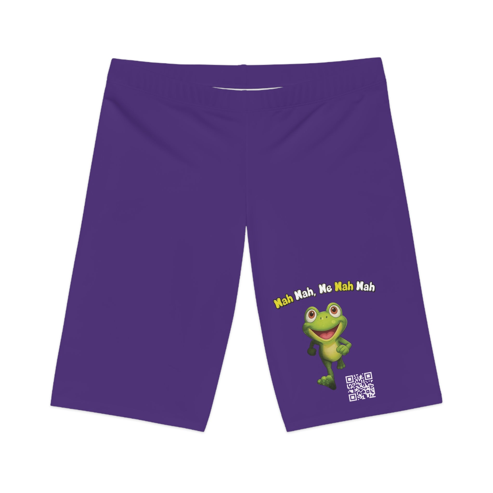 Leelee Frog Inspired Women's Bike Shorts (Purple)— Cute 'Nah Nah, Ne Nah Nah' Graphic