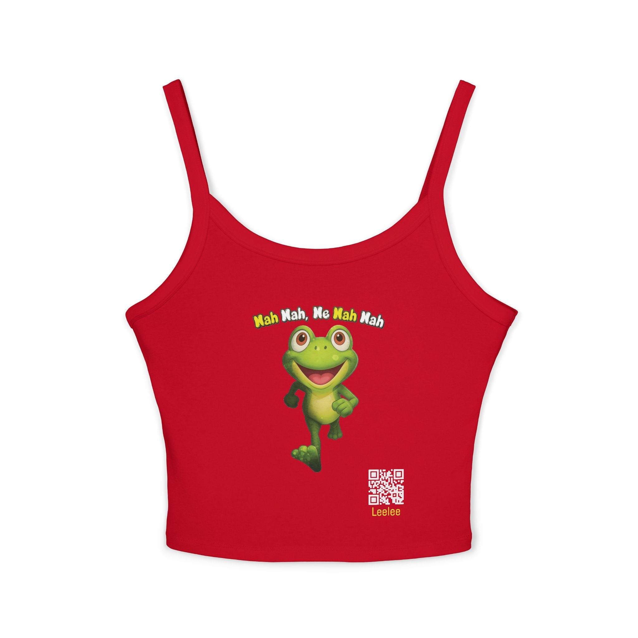 Leelee Running Frog Cropped Tank — "Nah Nah Ne Nah Nah" Cute Frog Graphic Spaghetti Strap Top