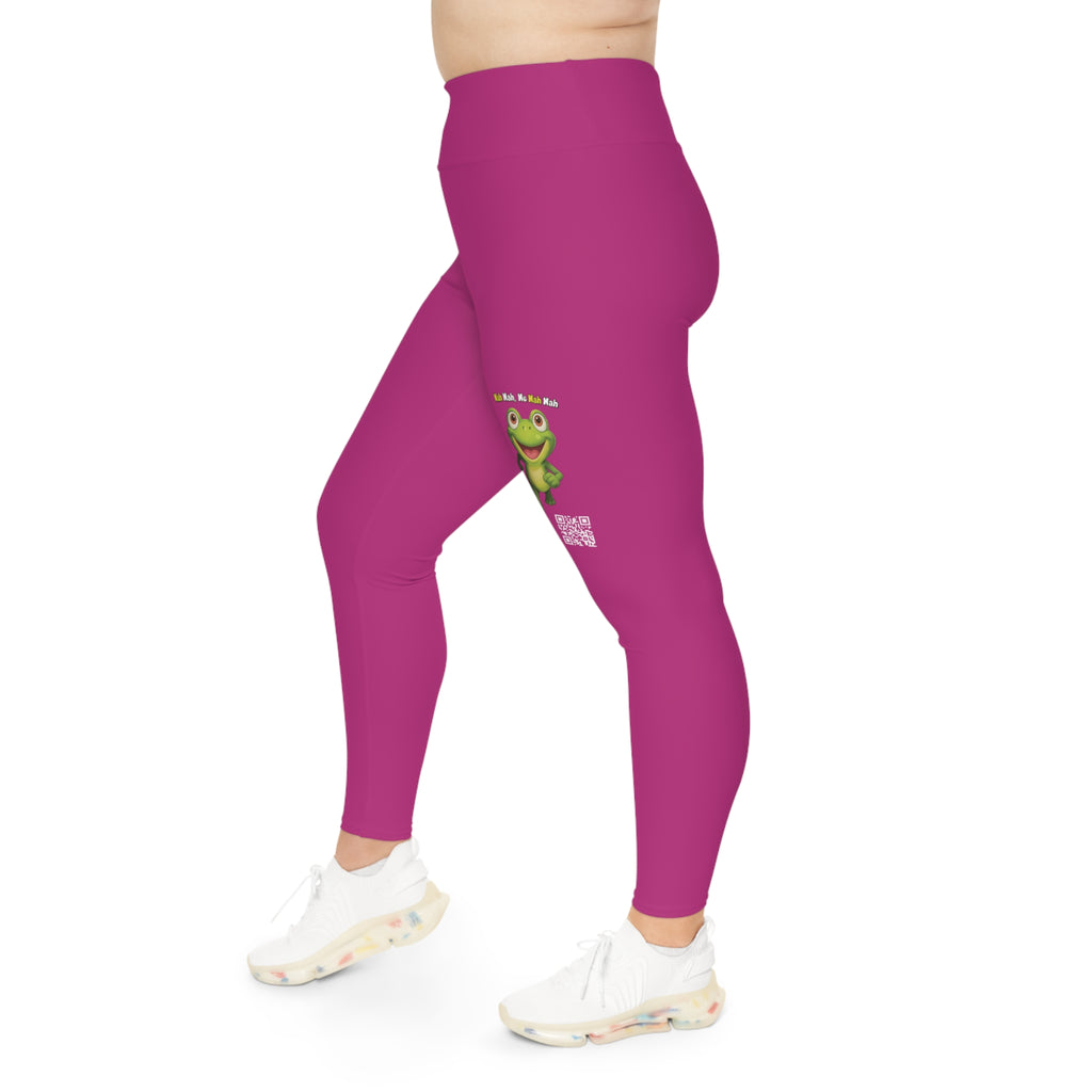 Leelee Inspired Plus Size Leggings (Pink) — Cute Smiling Leelee Running Frog Graphic Leggings